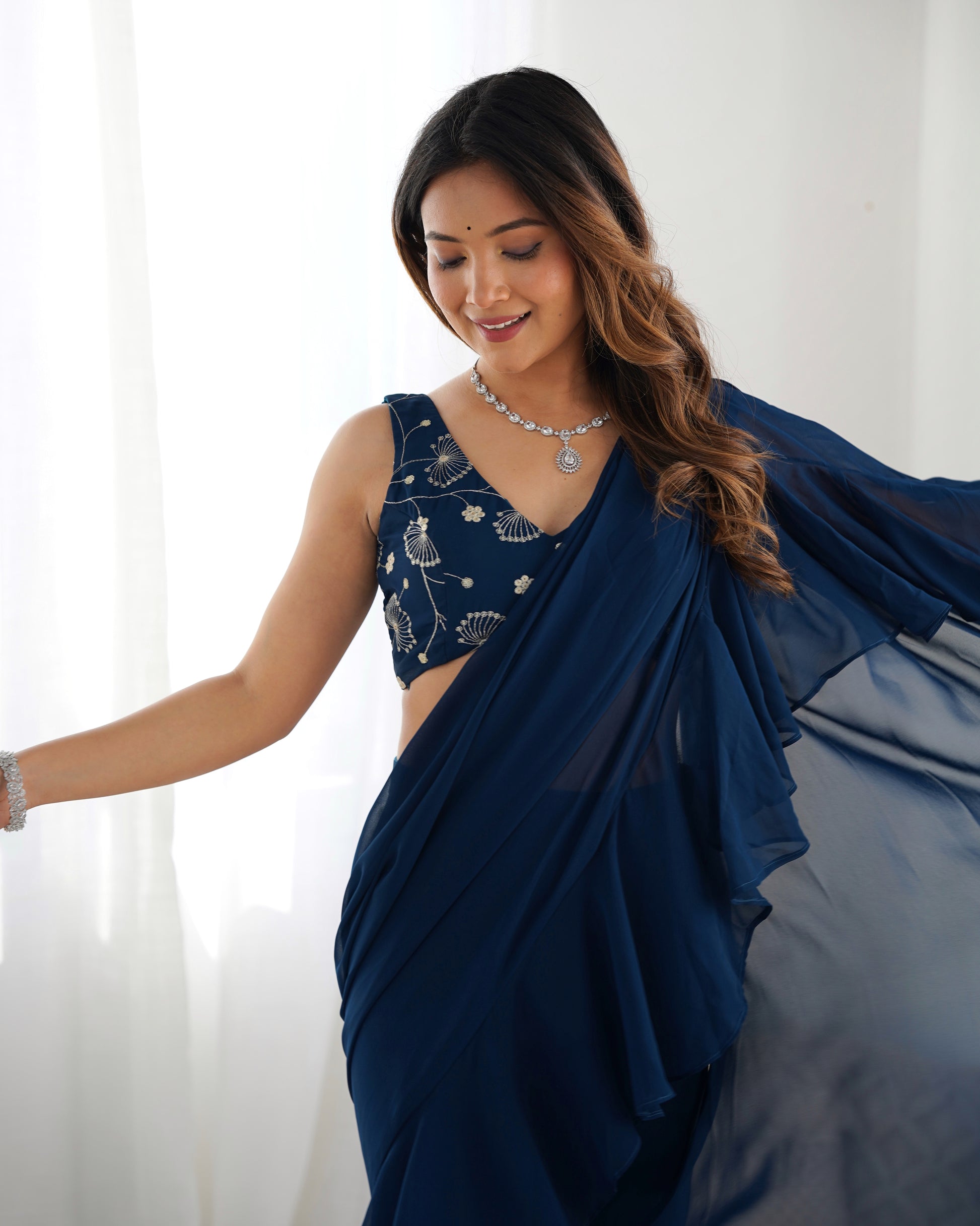 Teal Blue Georgette Sharara Saree
