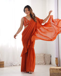 Orange Rust Georgette Sharara Saree