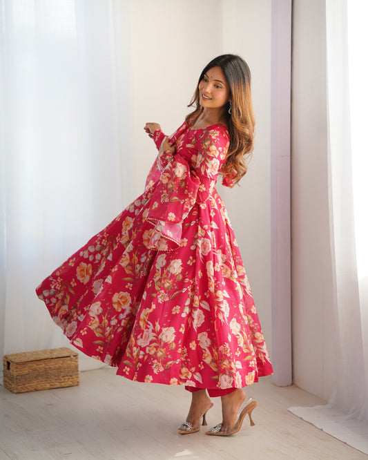 Red Organza Anarkali Suit