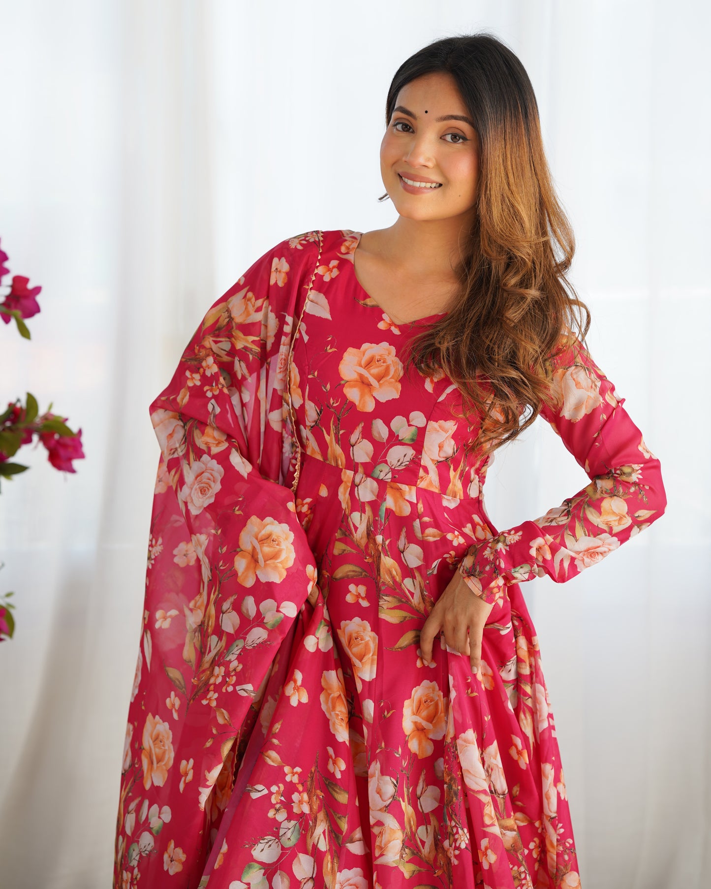 Red Organza Anarkali Suit