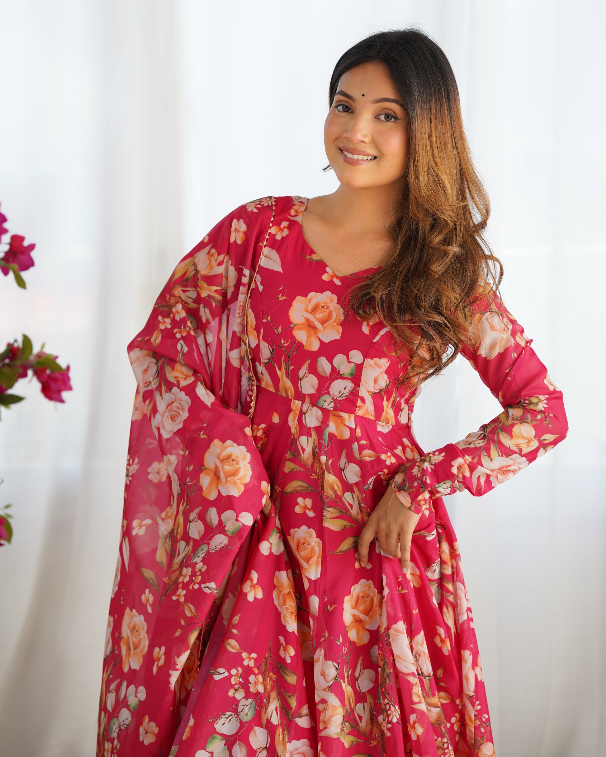 Red Organza Anarkali Suit