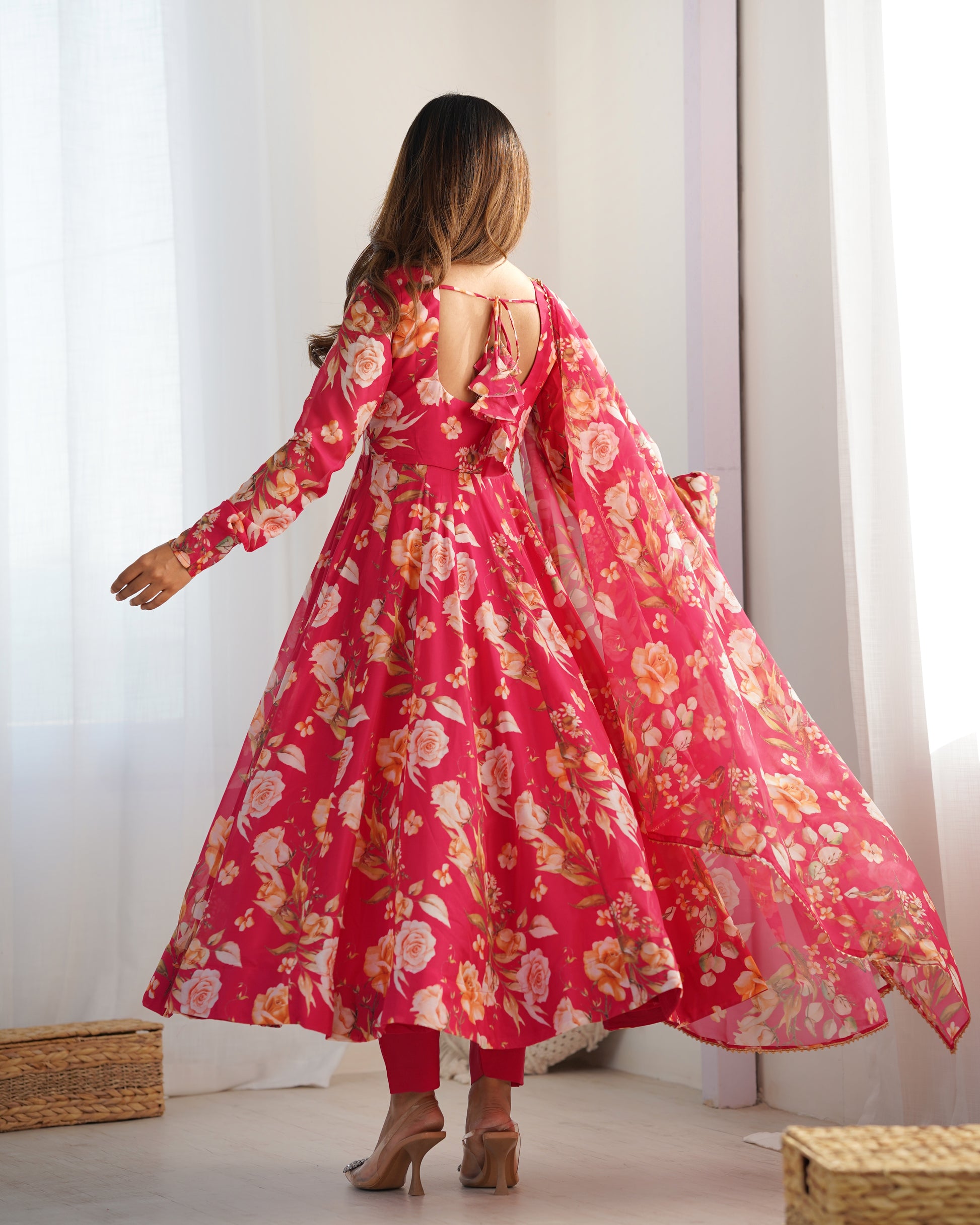 Red Organza Anarkali Suit