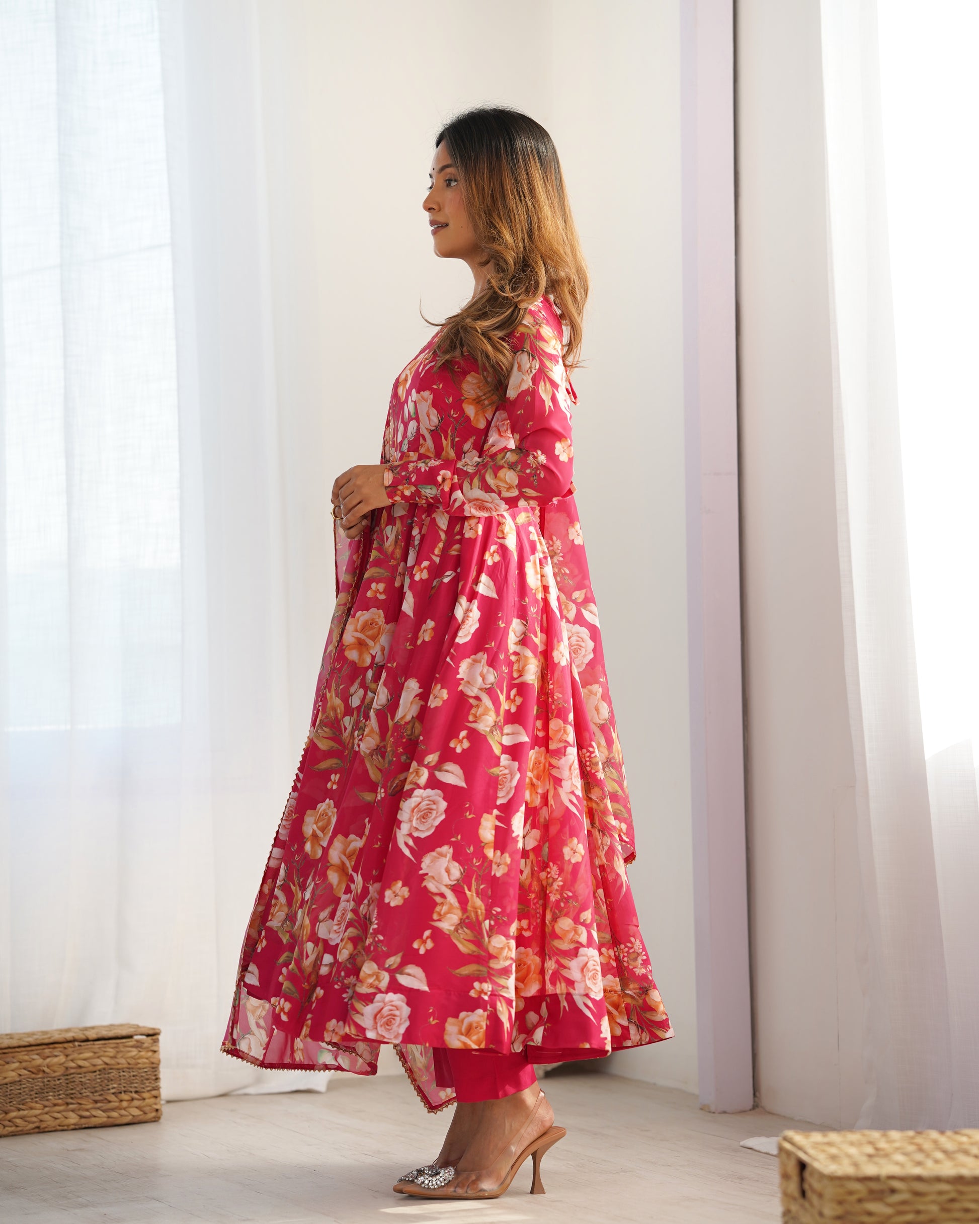 Red Organza Anarkali Suit