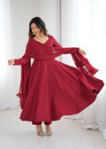 Maroon Lucknowi Work Anarkali Suit Set