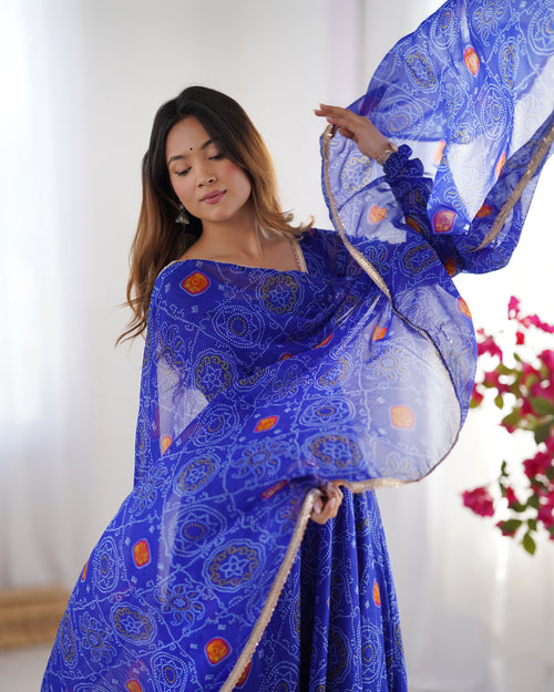 Blue Bandhani Anarkali Suit