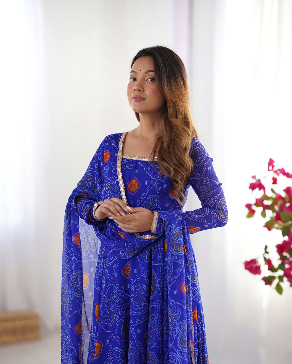 Blue Bandhani Anarkali Suit