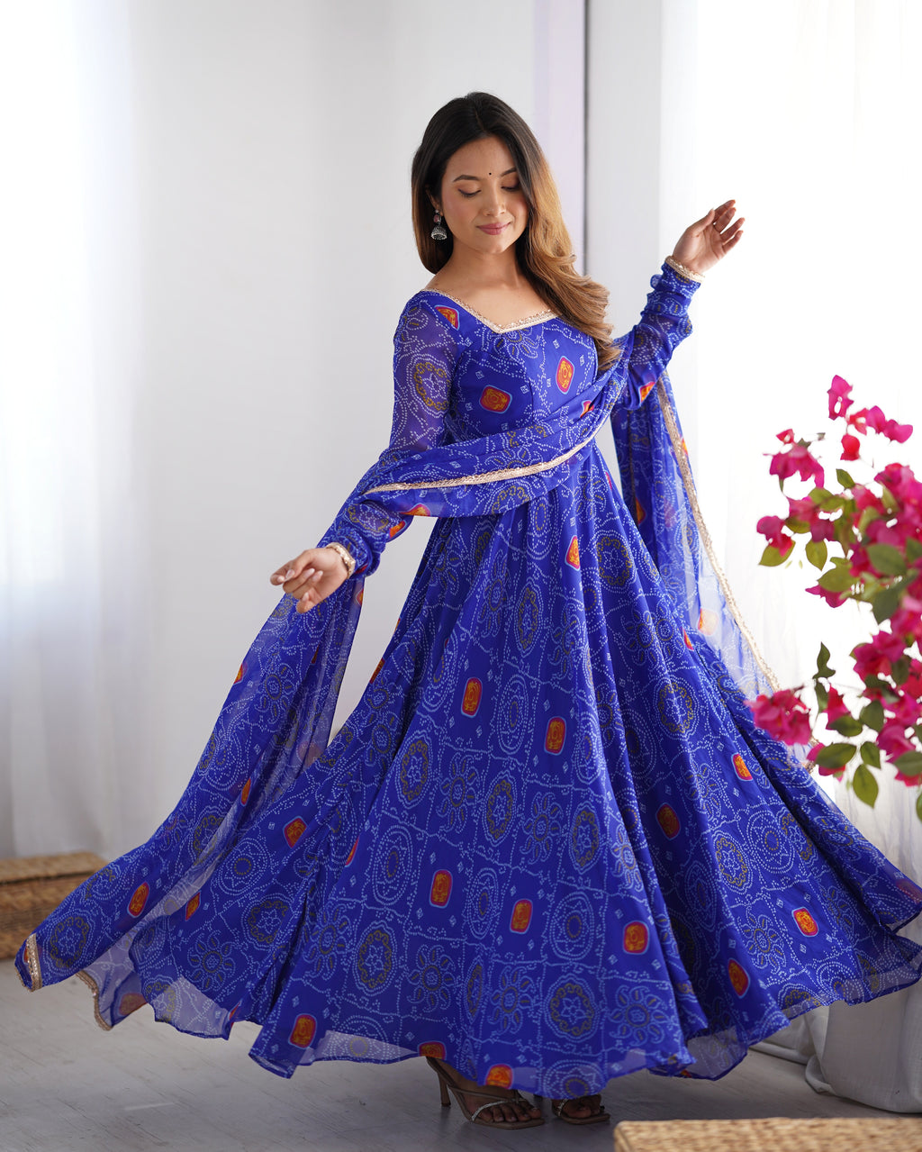 Blue Bandhani Anarkali Suit