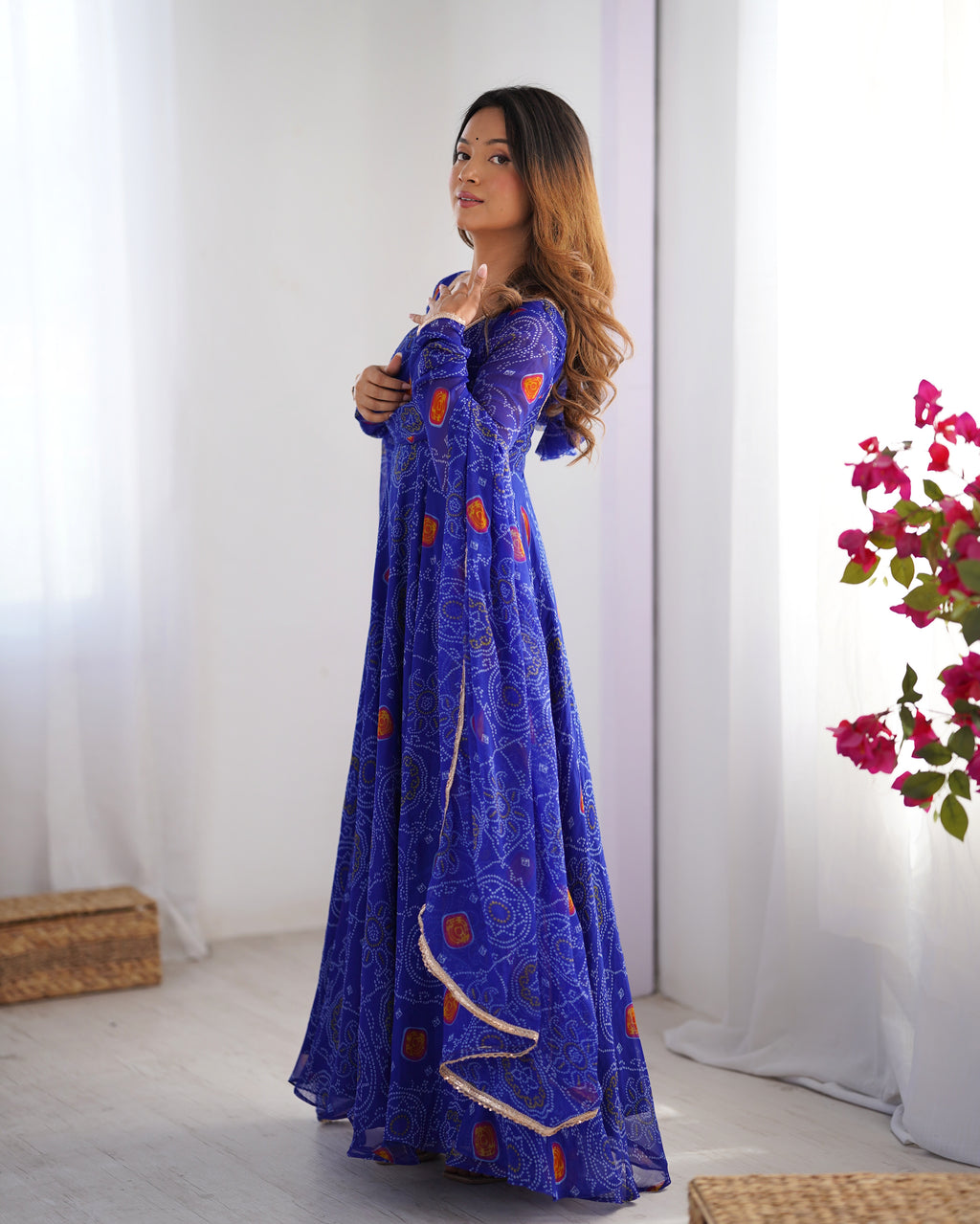 Blue Bandhani Anarkali Suit