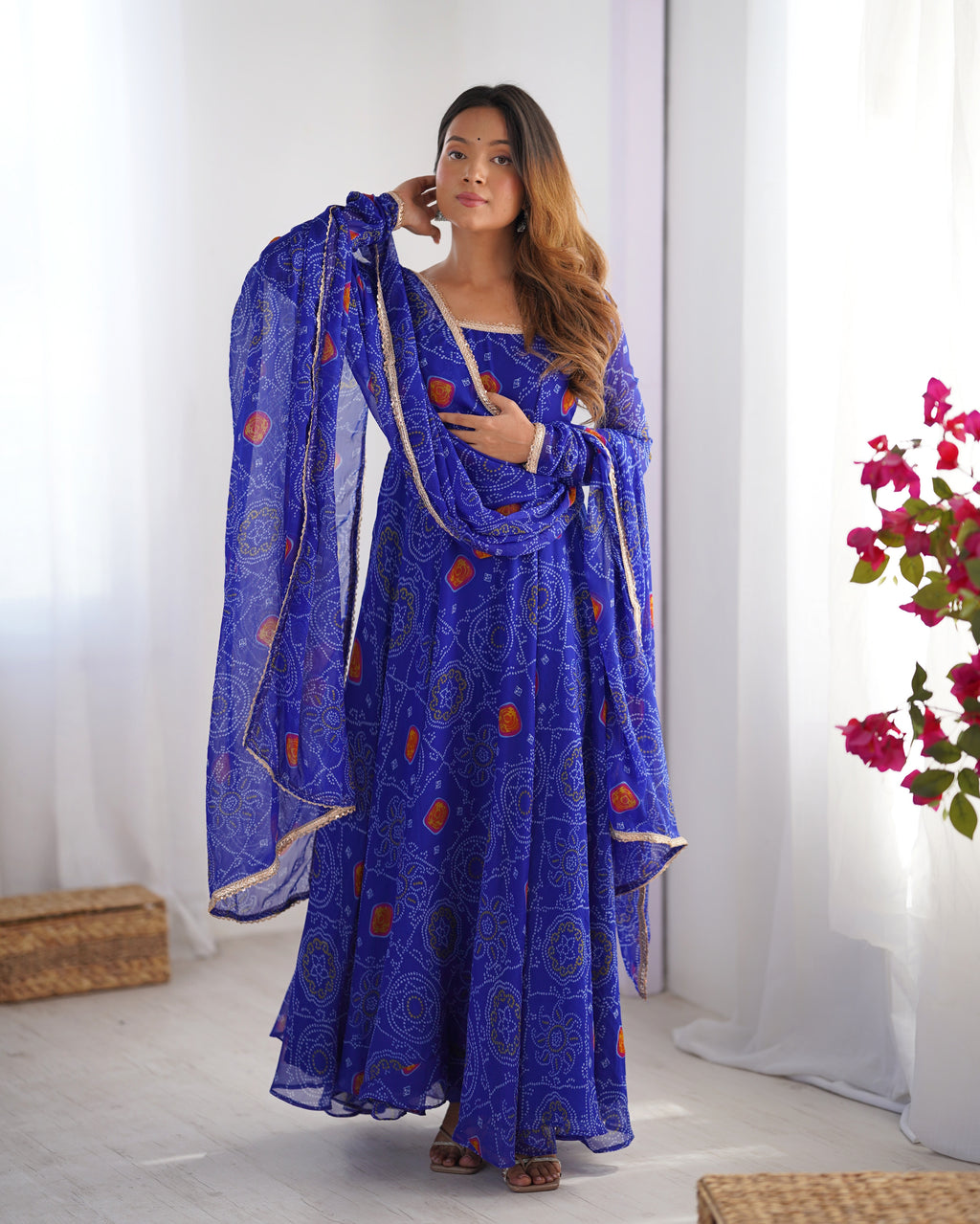 Blue Bandhani Anarkali Suit