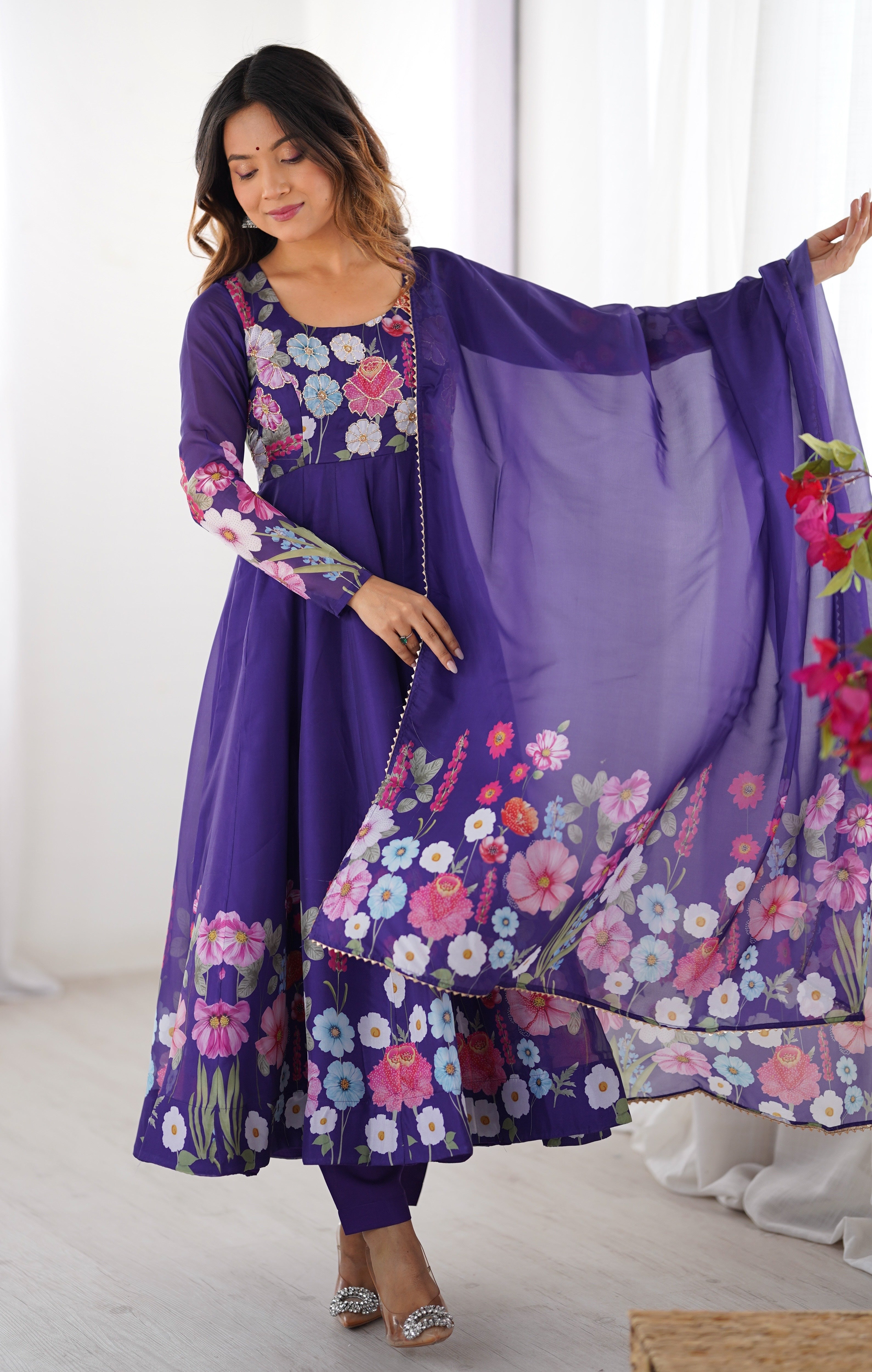 Purple Anarkali Suit Set