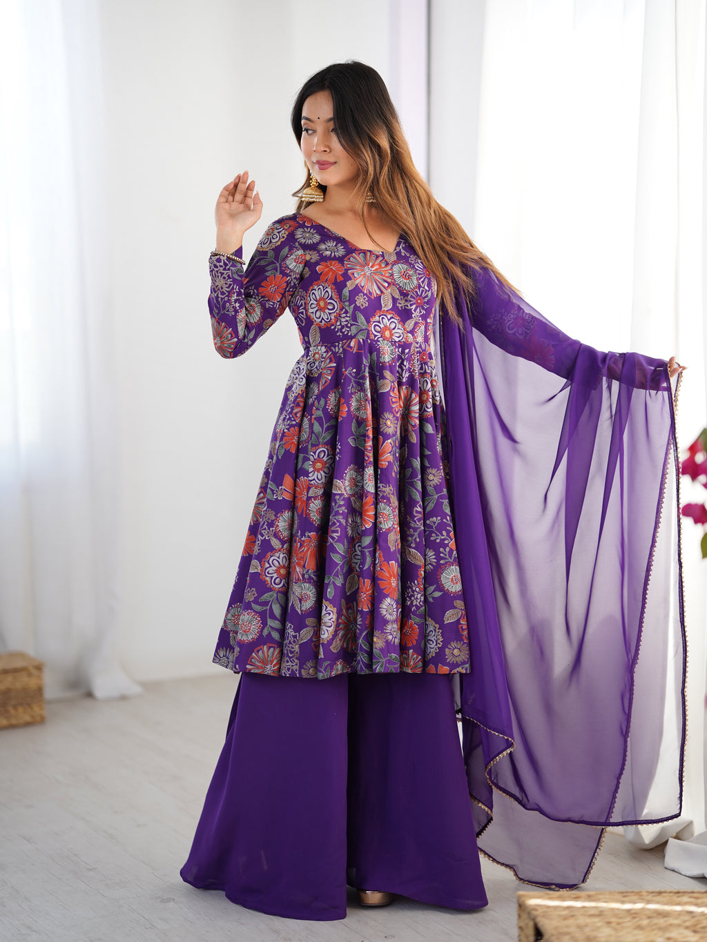 Purple Palazzo Suit Sets With Dupatta