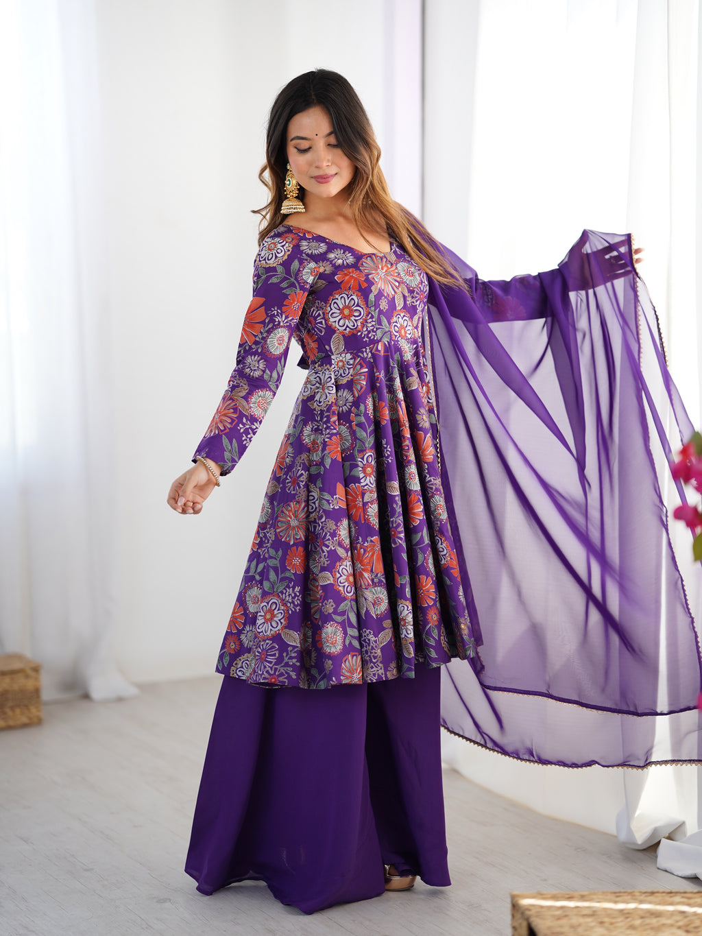 Purple Palazzo Suit Sets With Dupatta