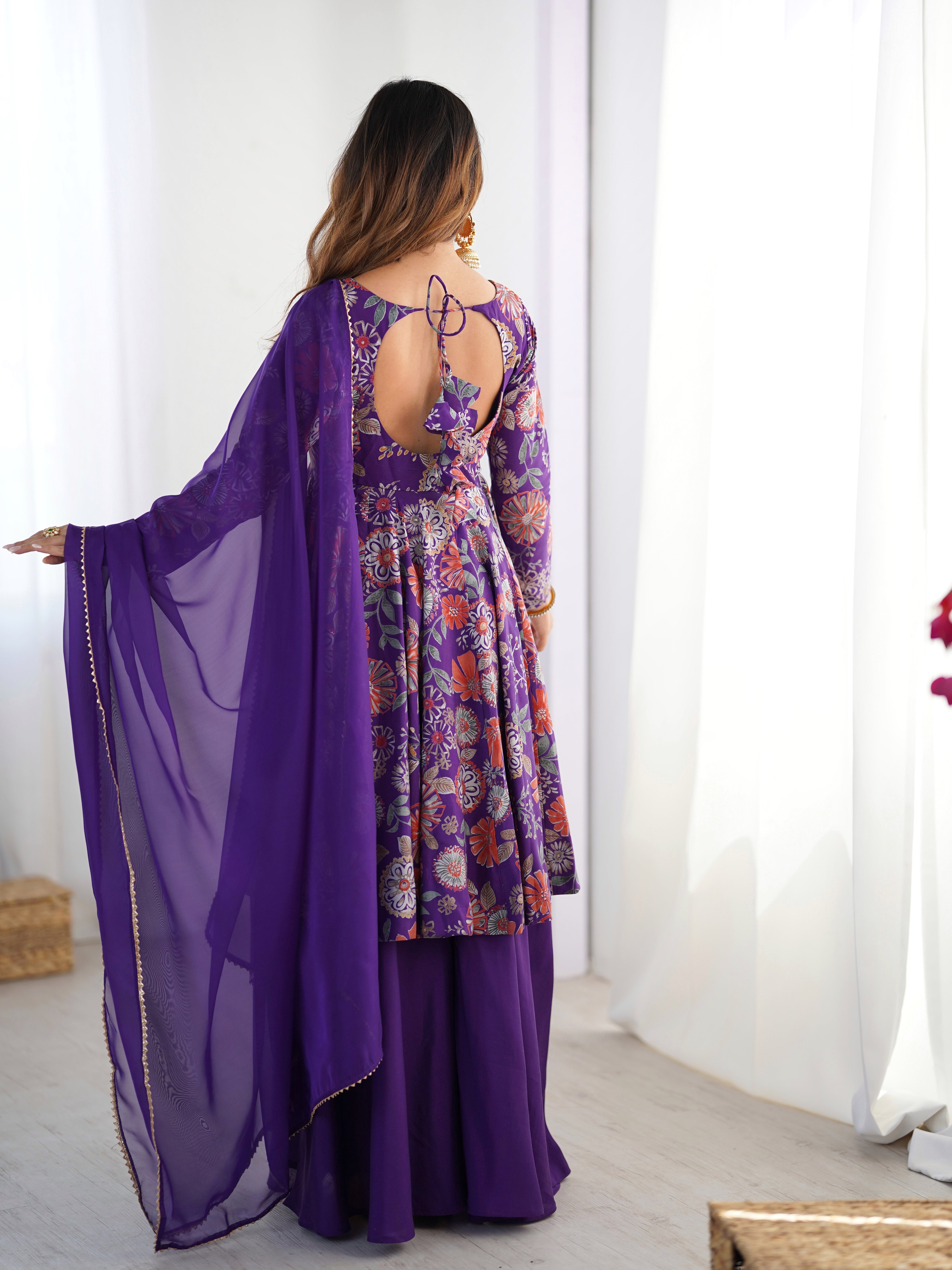 Purple Palazzo Suit Sets With Dupatta