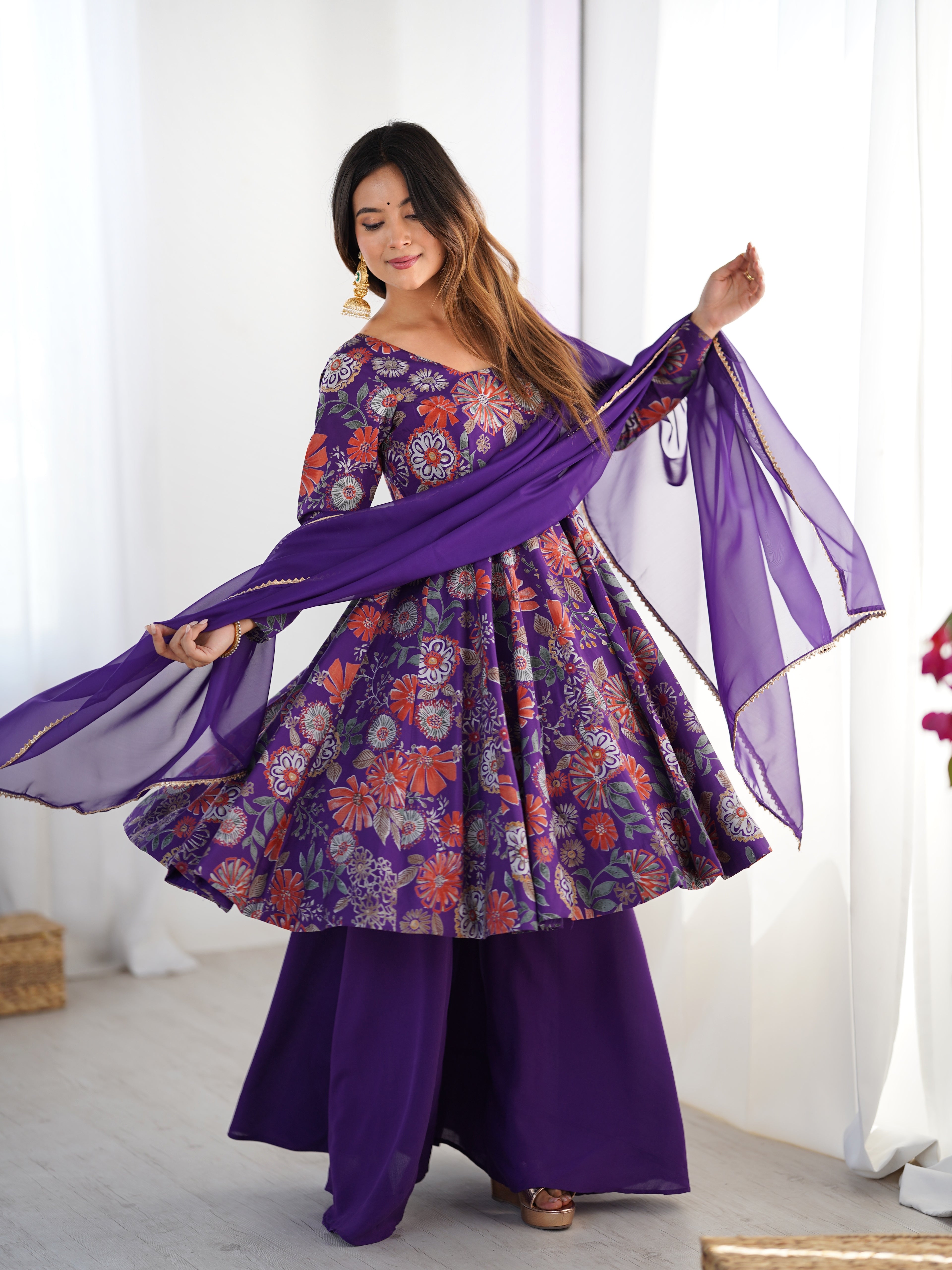 Purple Palazzo Suit Sets With Dupatta