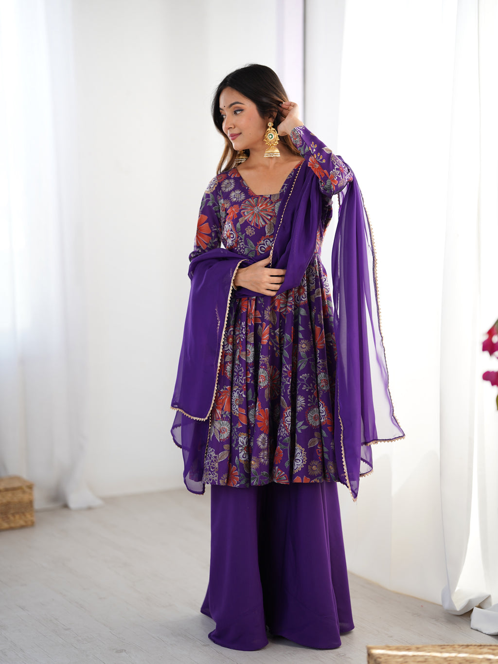 Purple Palazzo Suit Sets With Dupatta
