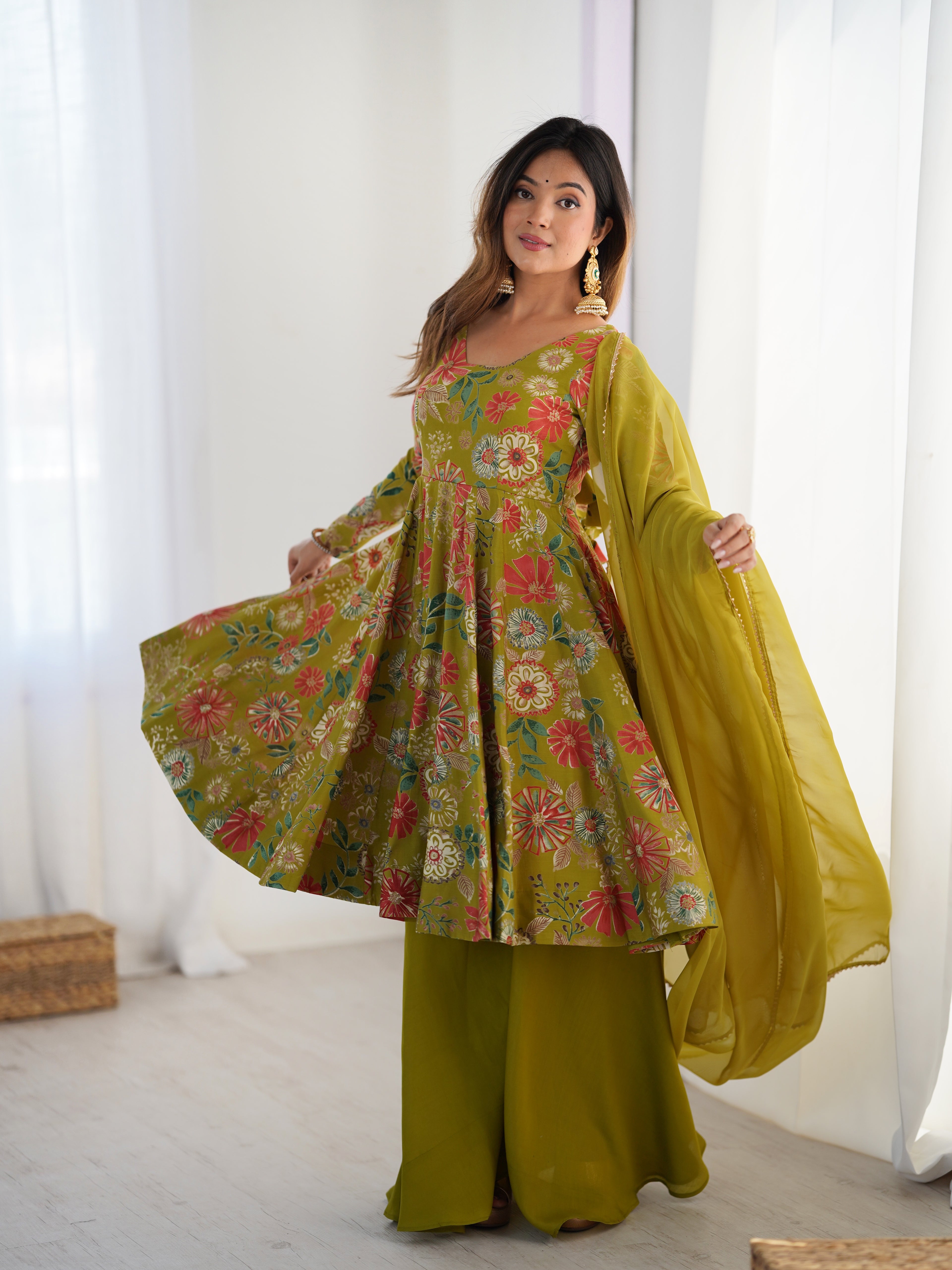 Green Palazzo Suit Sets With Dupatta