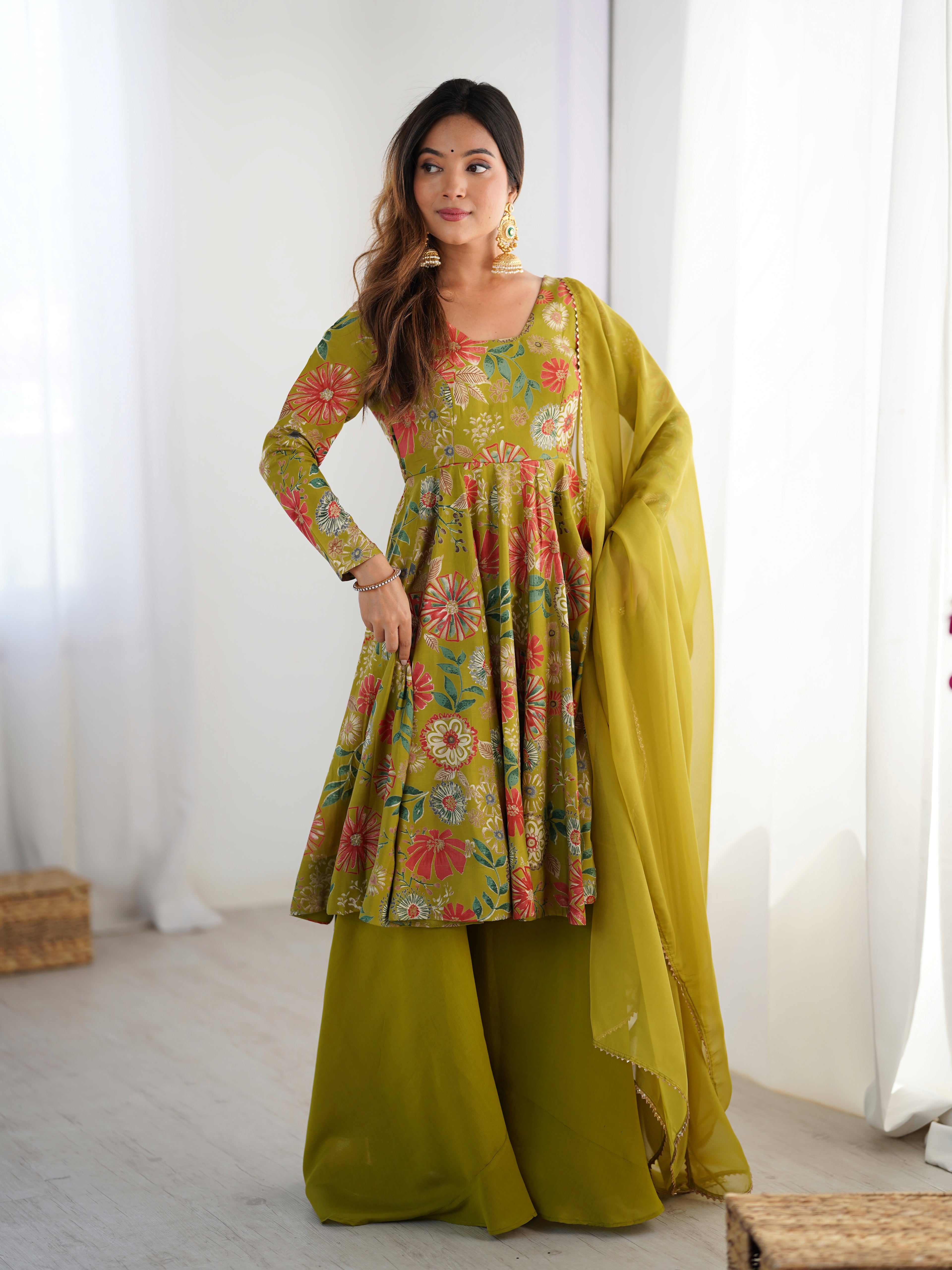 Green Palazzo Suit Sets With Dupatta