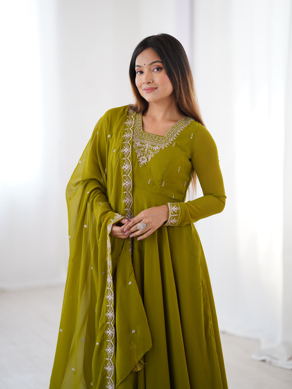 Green Georgette Full Sleeve Anarkali Set
