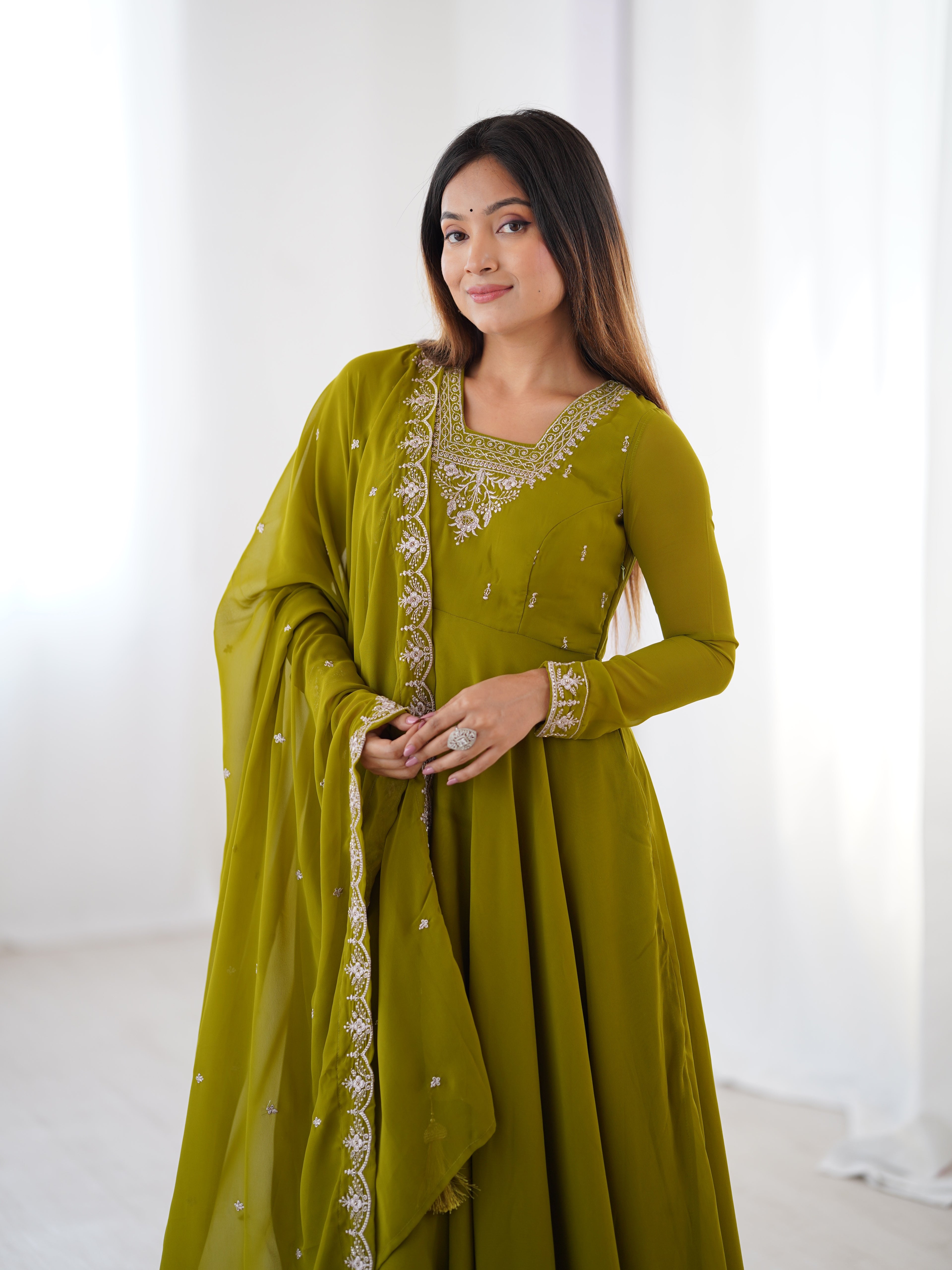 Green Georgette Full Sleeve Anarkali Set