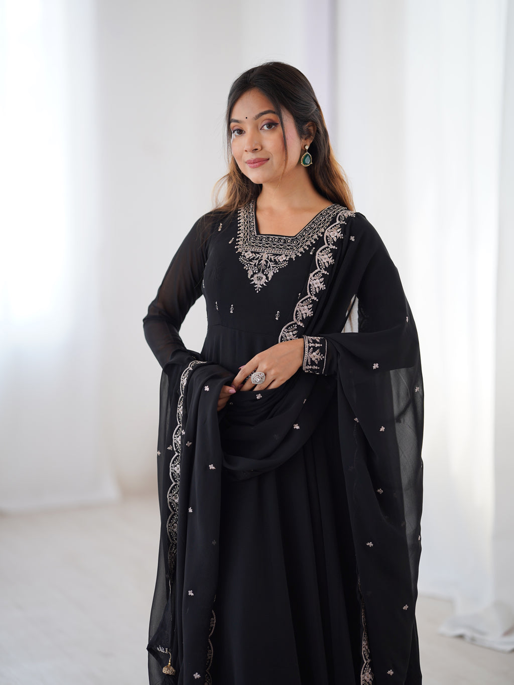 Black Georgette Full Sleeve Anarkali Set