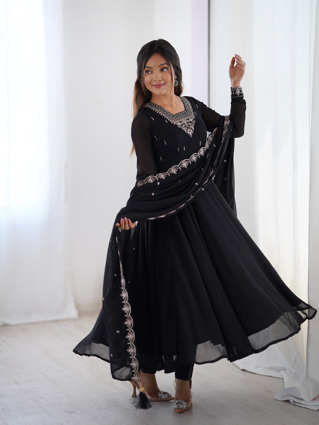 Black Georgette Full Sleeve Anarkali Set