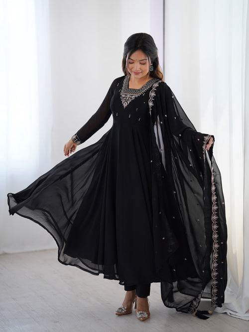 Black Georgette Full Sleeve Anarkali Set