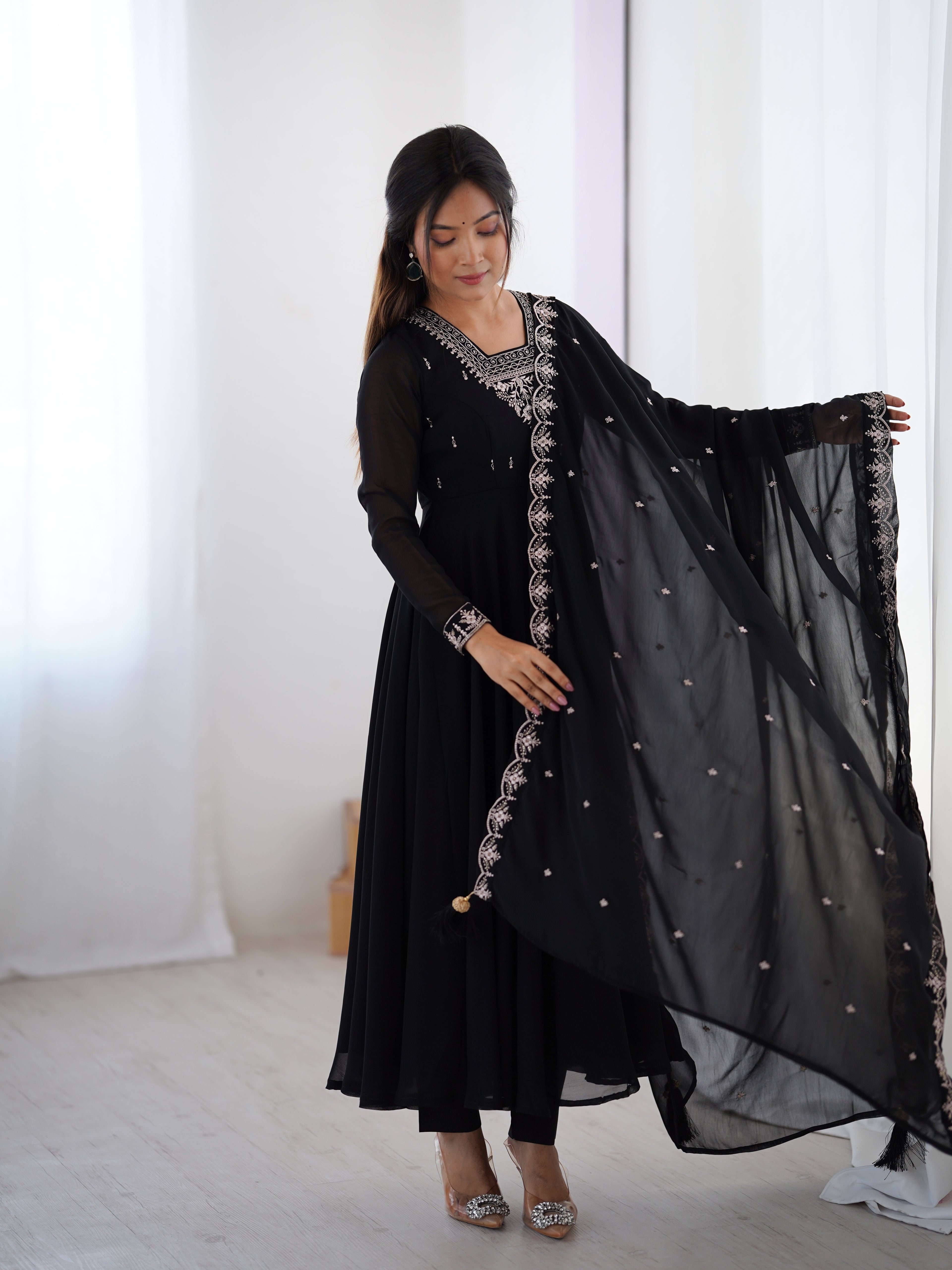 Black Georgette Full Sleeve Anarkali Set