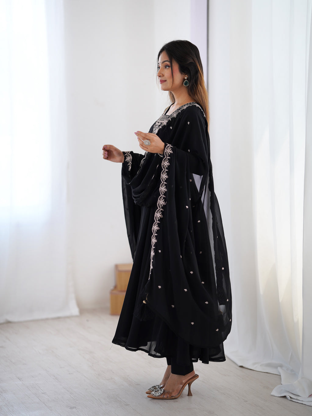Black Georgette Full Sleeve Anarkali Set