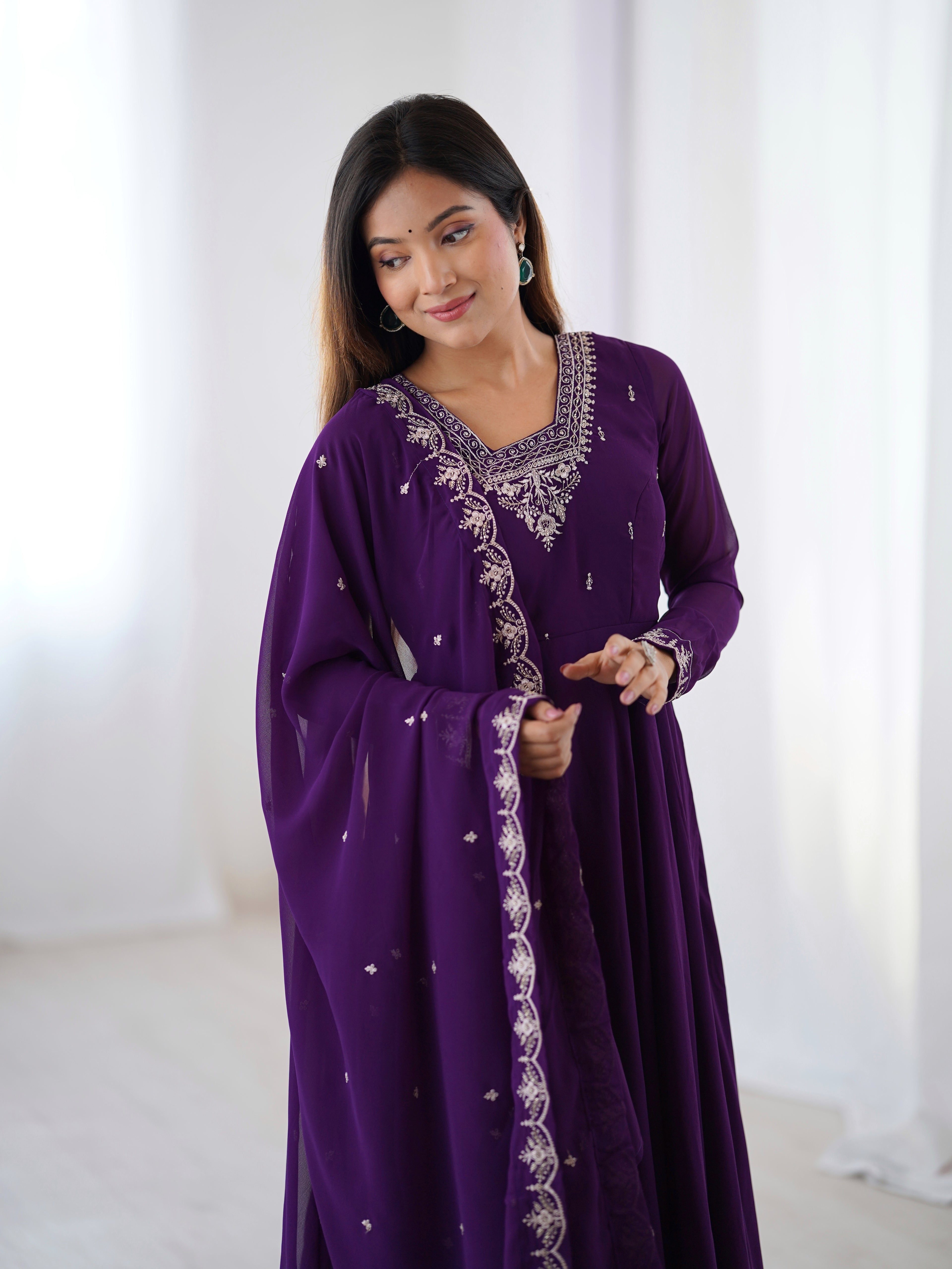 Purple Georgette Full Sleeve Anarkali Set