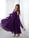 Purple Georgette Full Sleeve Anarkali Set