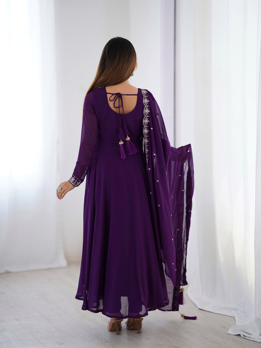 Purple Georgette Full Sleeve Anarkali Set