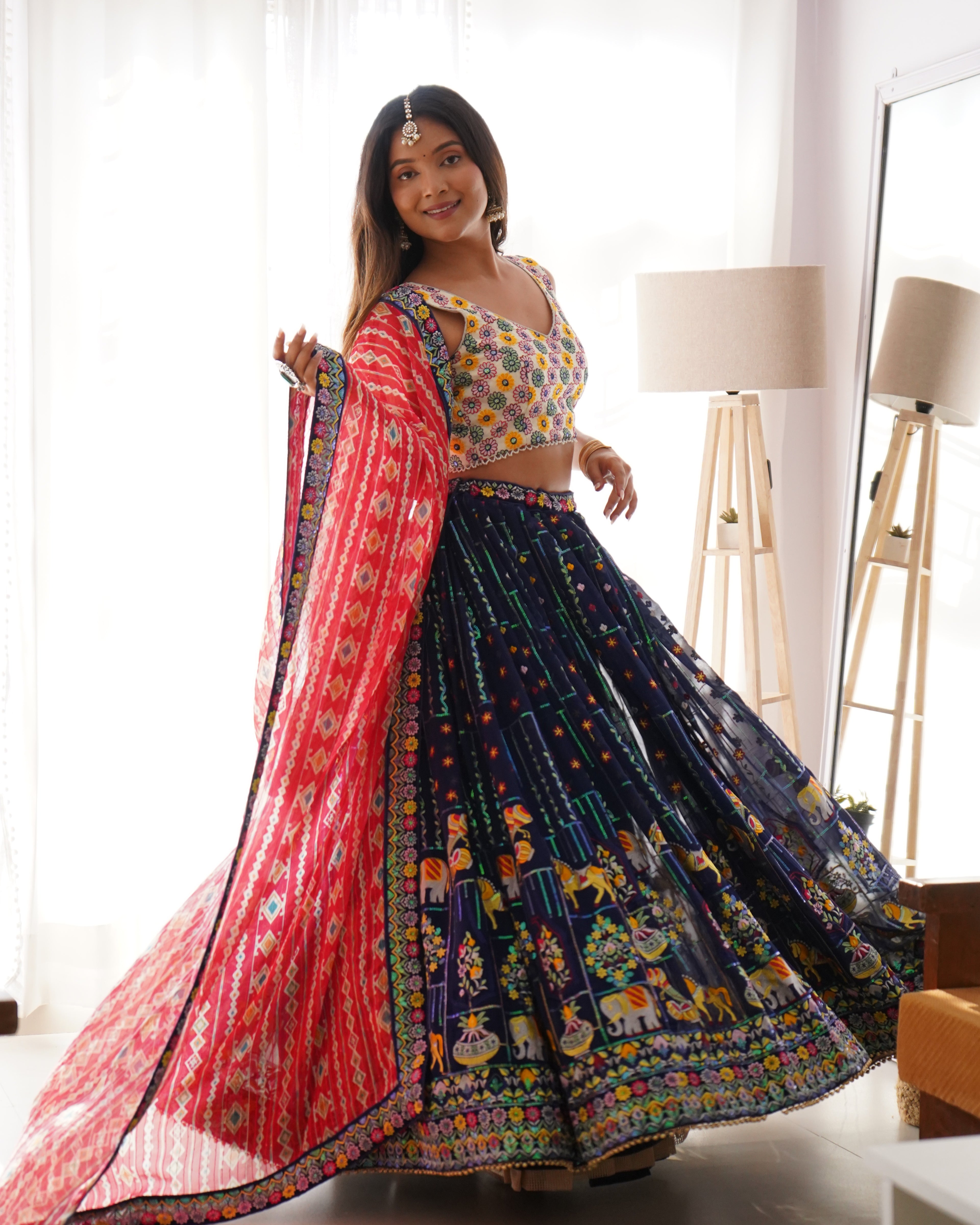 Blue Sequnce Work Party Wear Lehenga