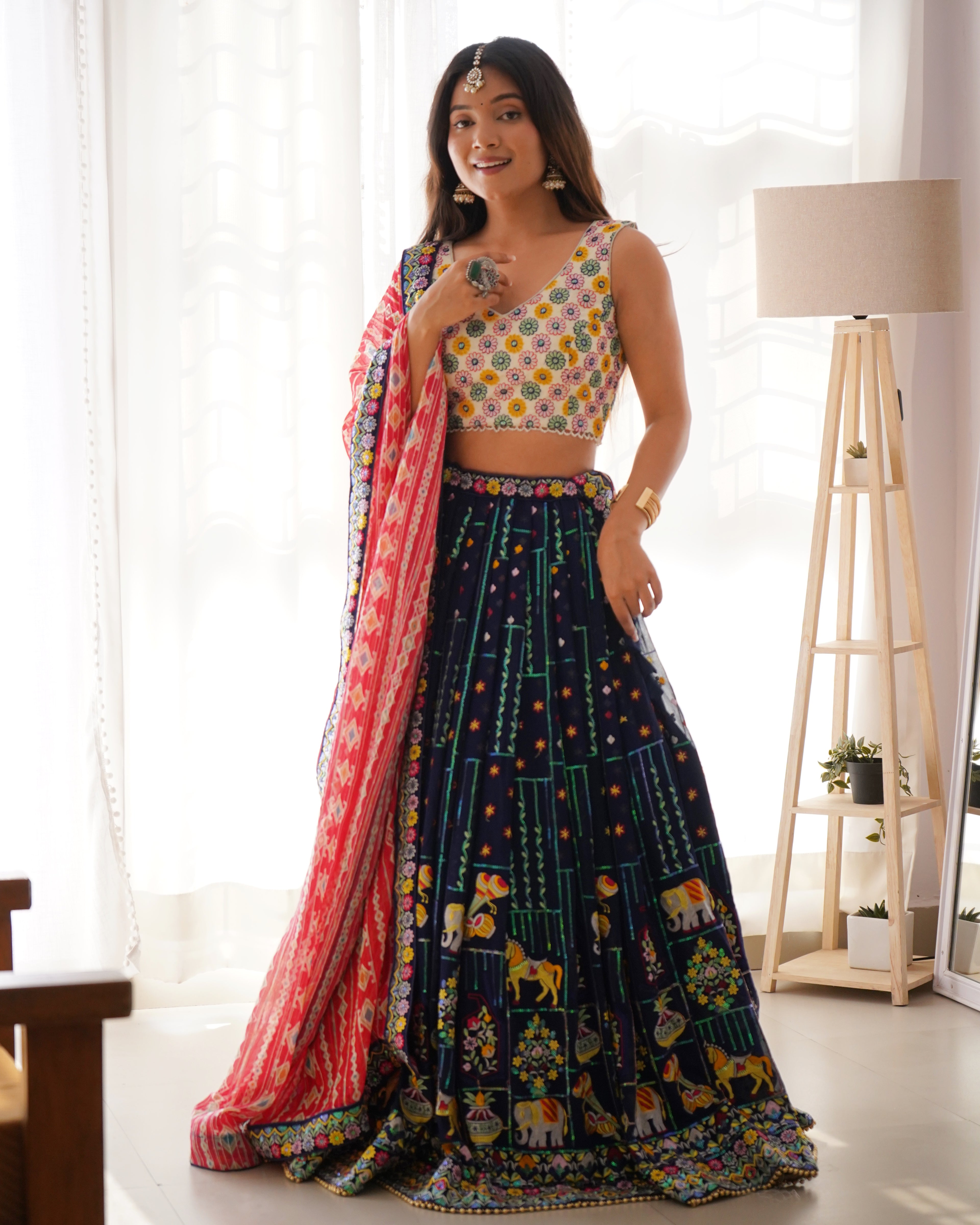 Blue Sequnce Work Party Wear Lehenga