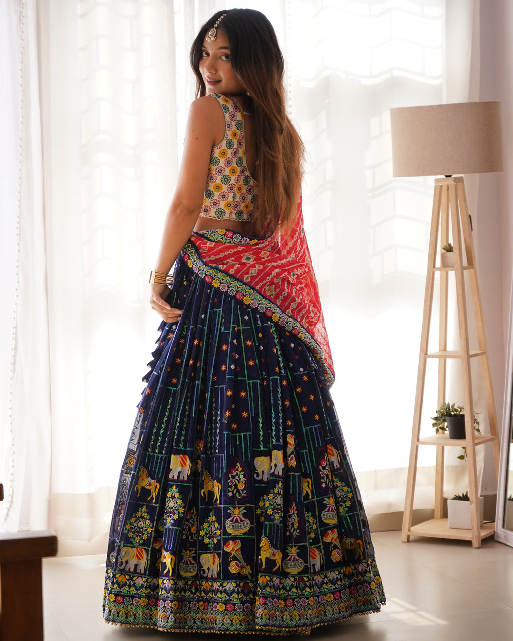Blue Sequnce Work Party Wear Lehenga