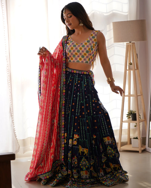 Blue Sequnce Work Party Wear Lehenga