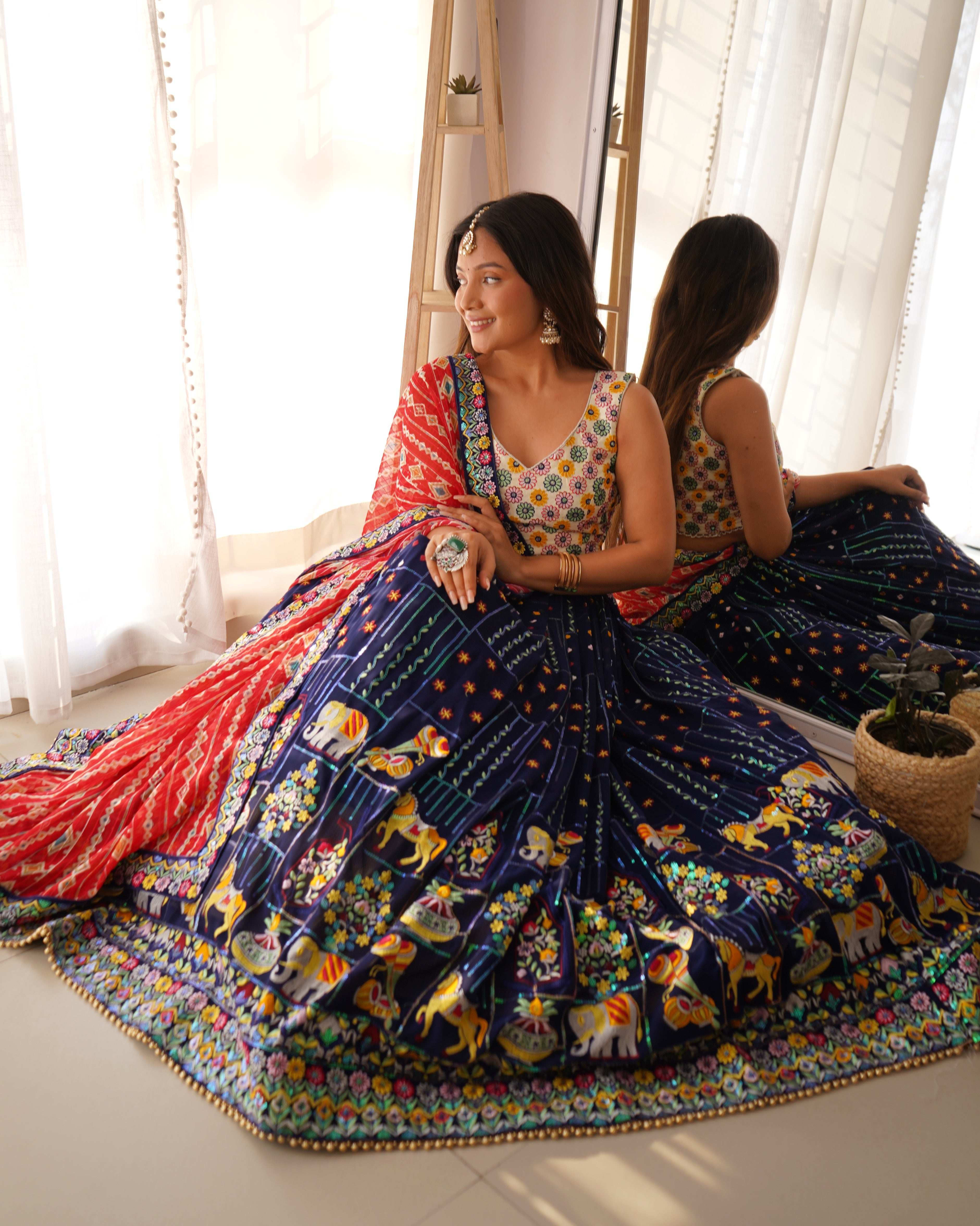 Blue Sequnce Work Party Wear Lehenga