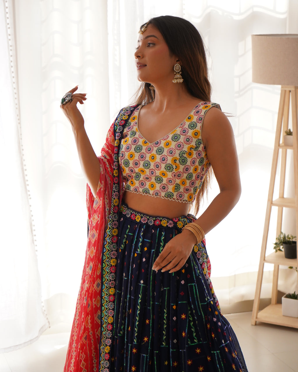 Blue Sequnce Work Party Wear Lehenga