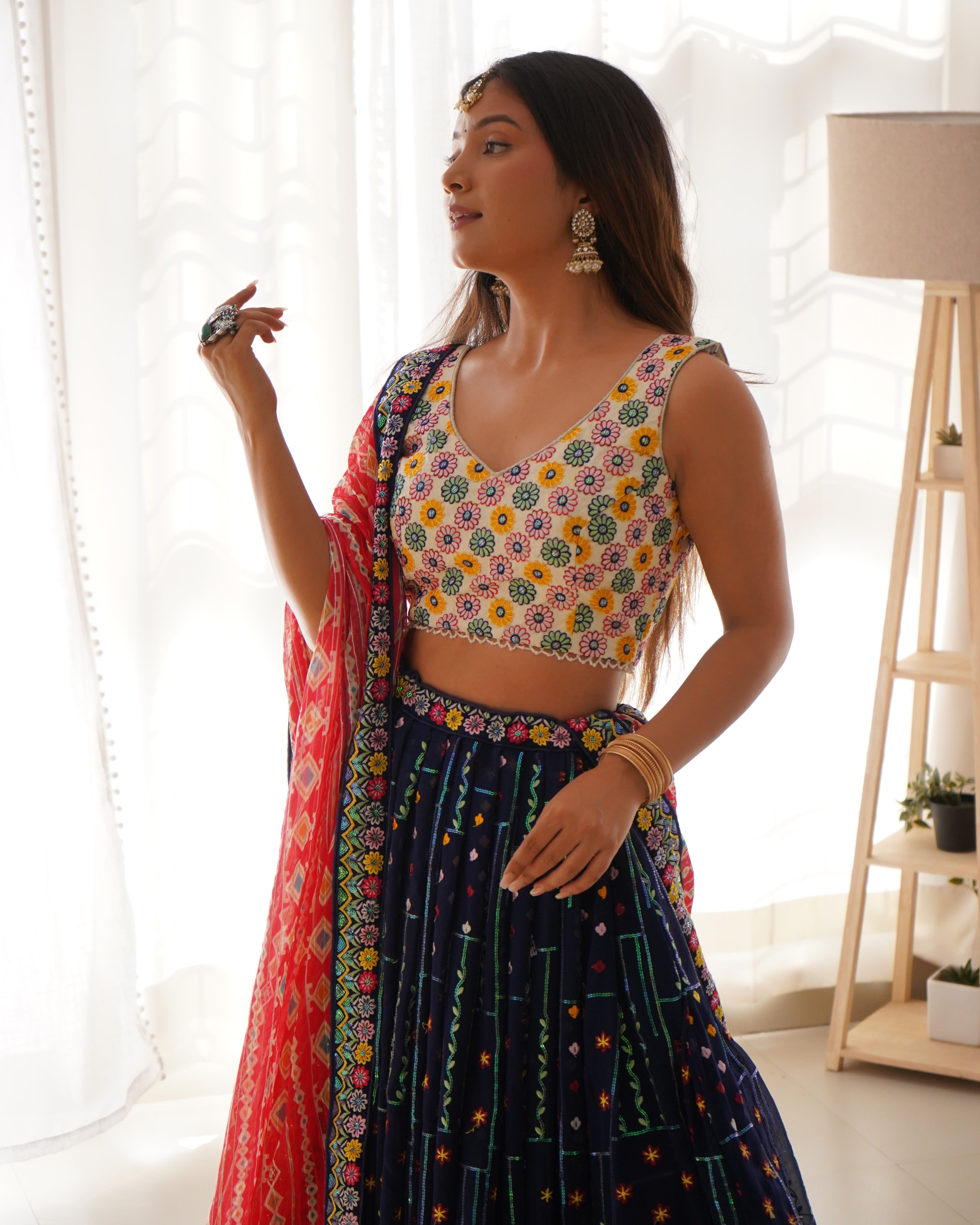 Blue Sequnce Work Party Wear Lehenga