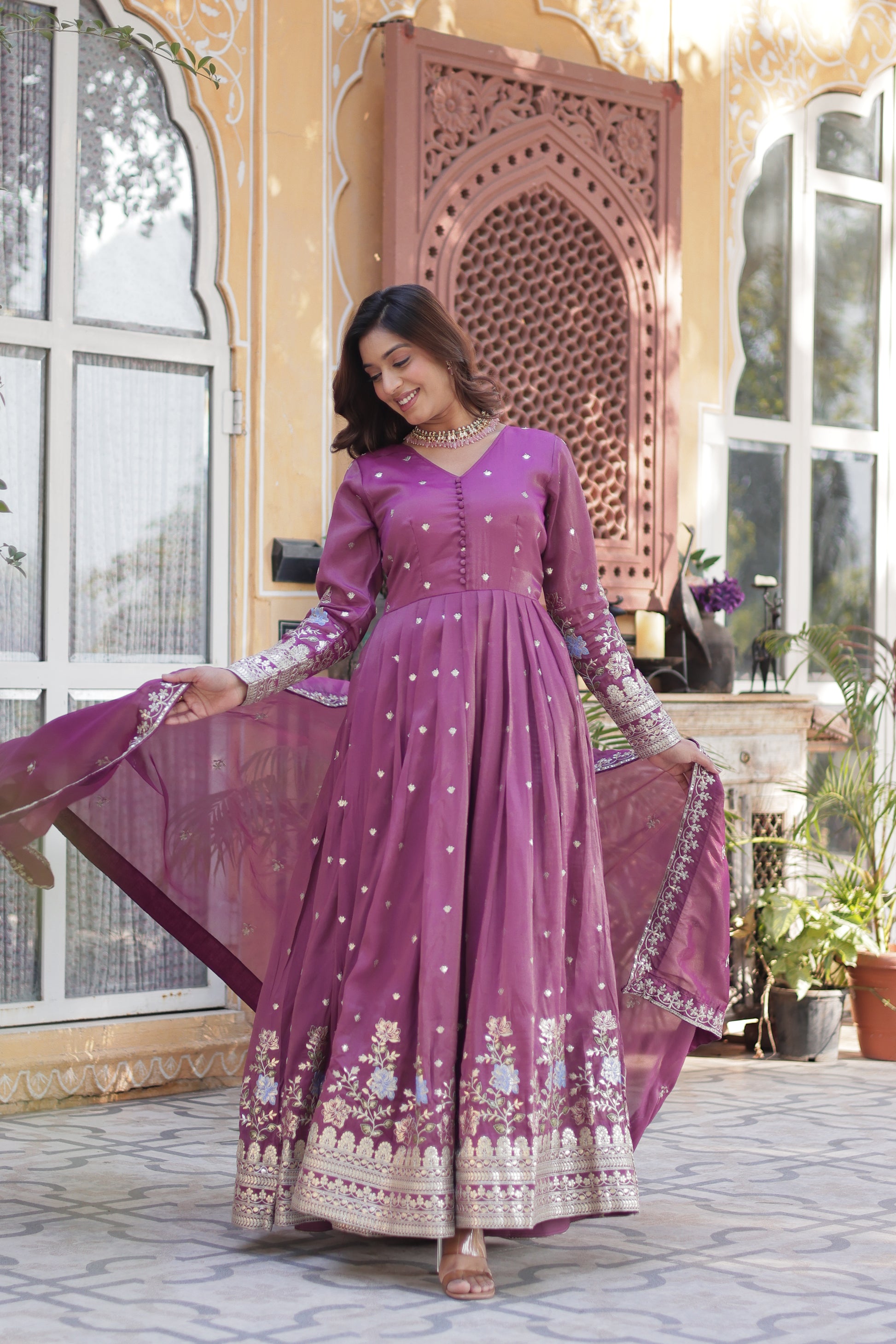 Deep Pink Anarkali Gown For Wedding