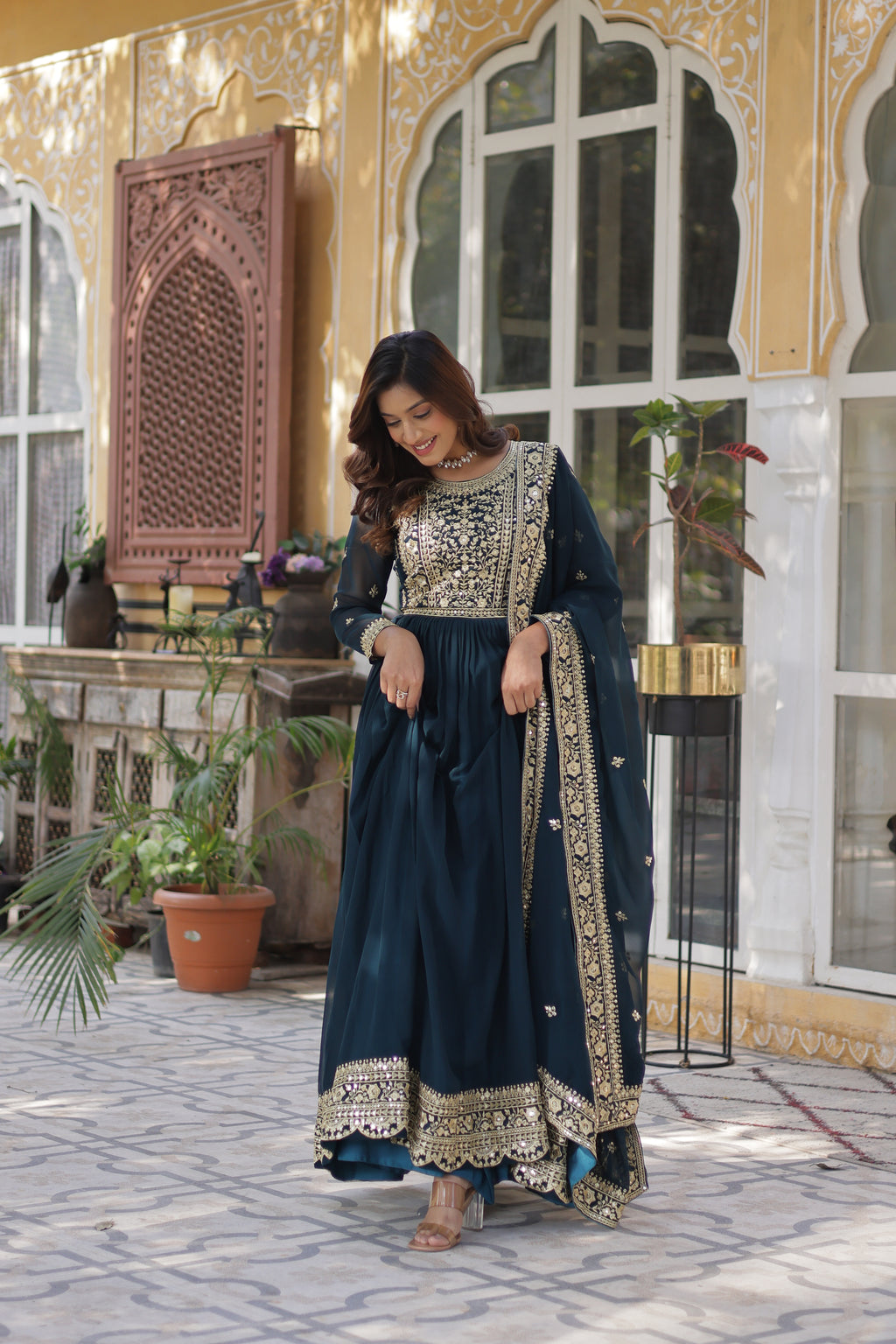 Midnight Green Georgette Anarkali Gown