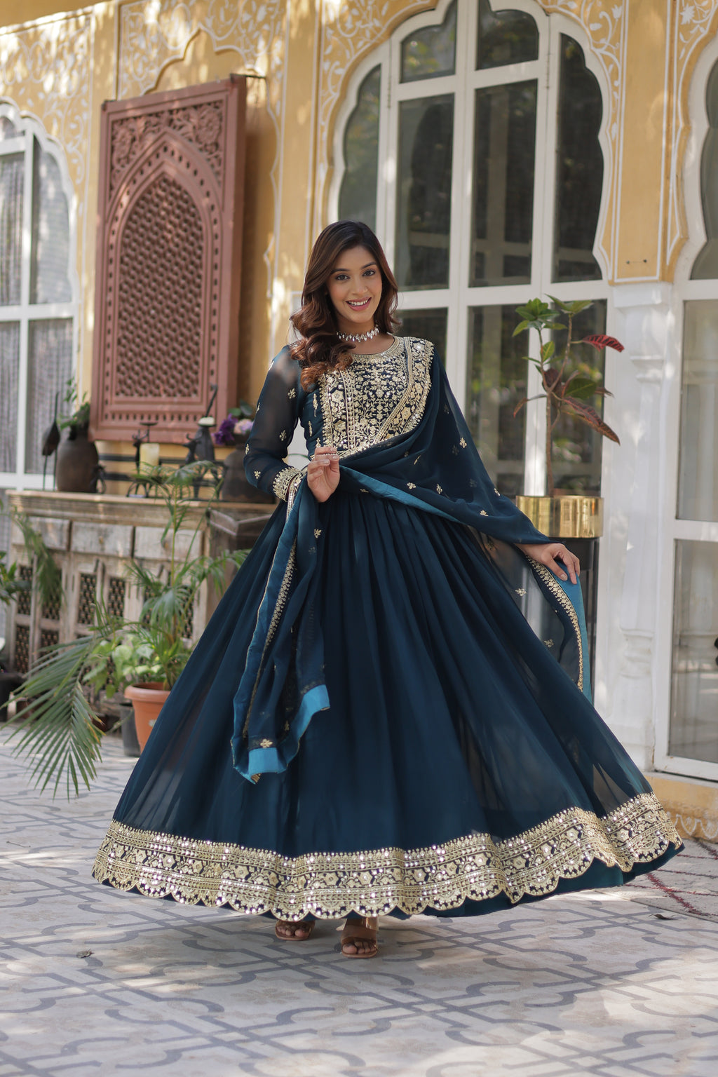 Midnight Green Georgette Anarkali Gown