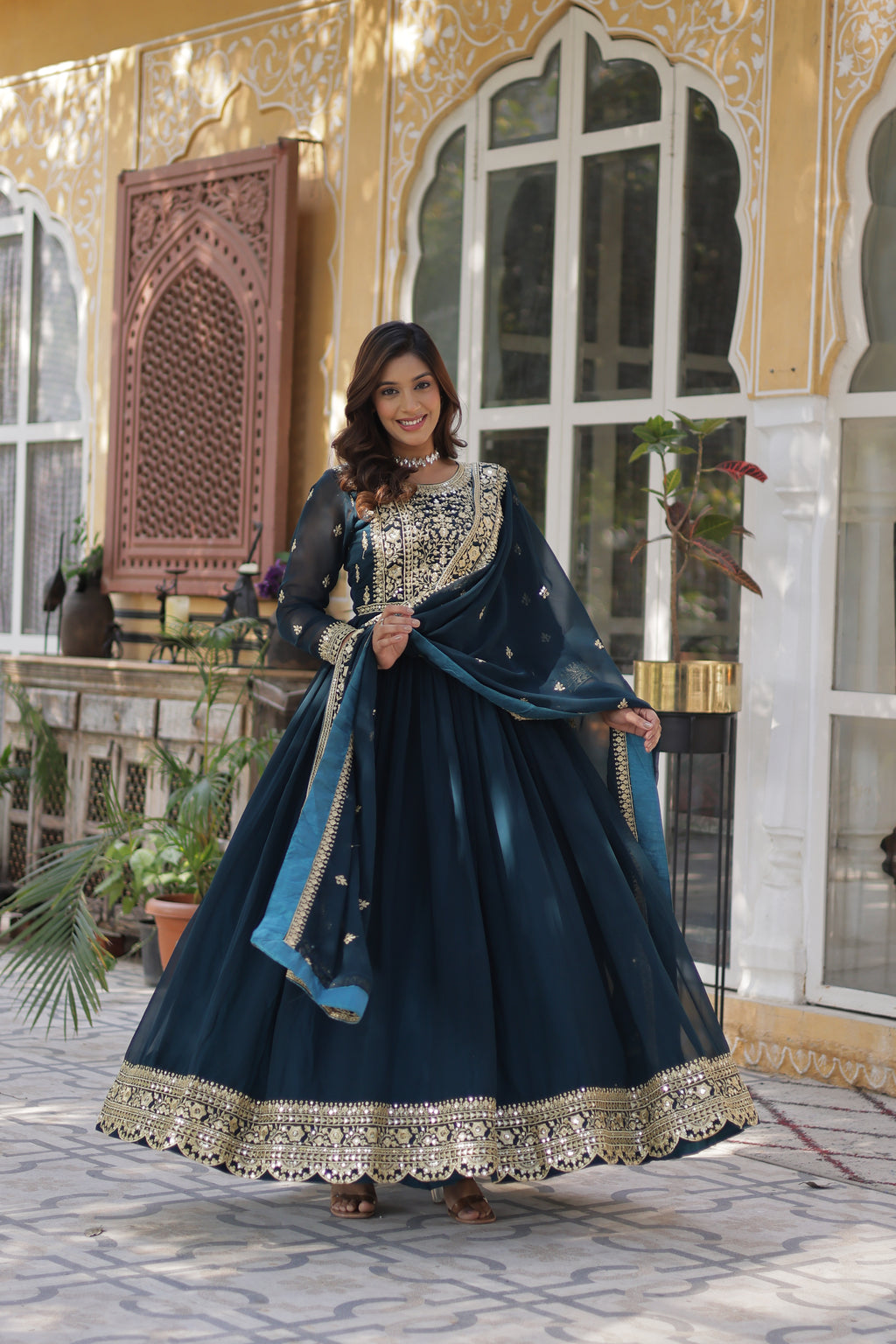 Midnight Green Georgette Anarkali Gown