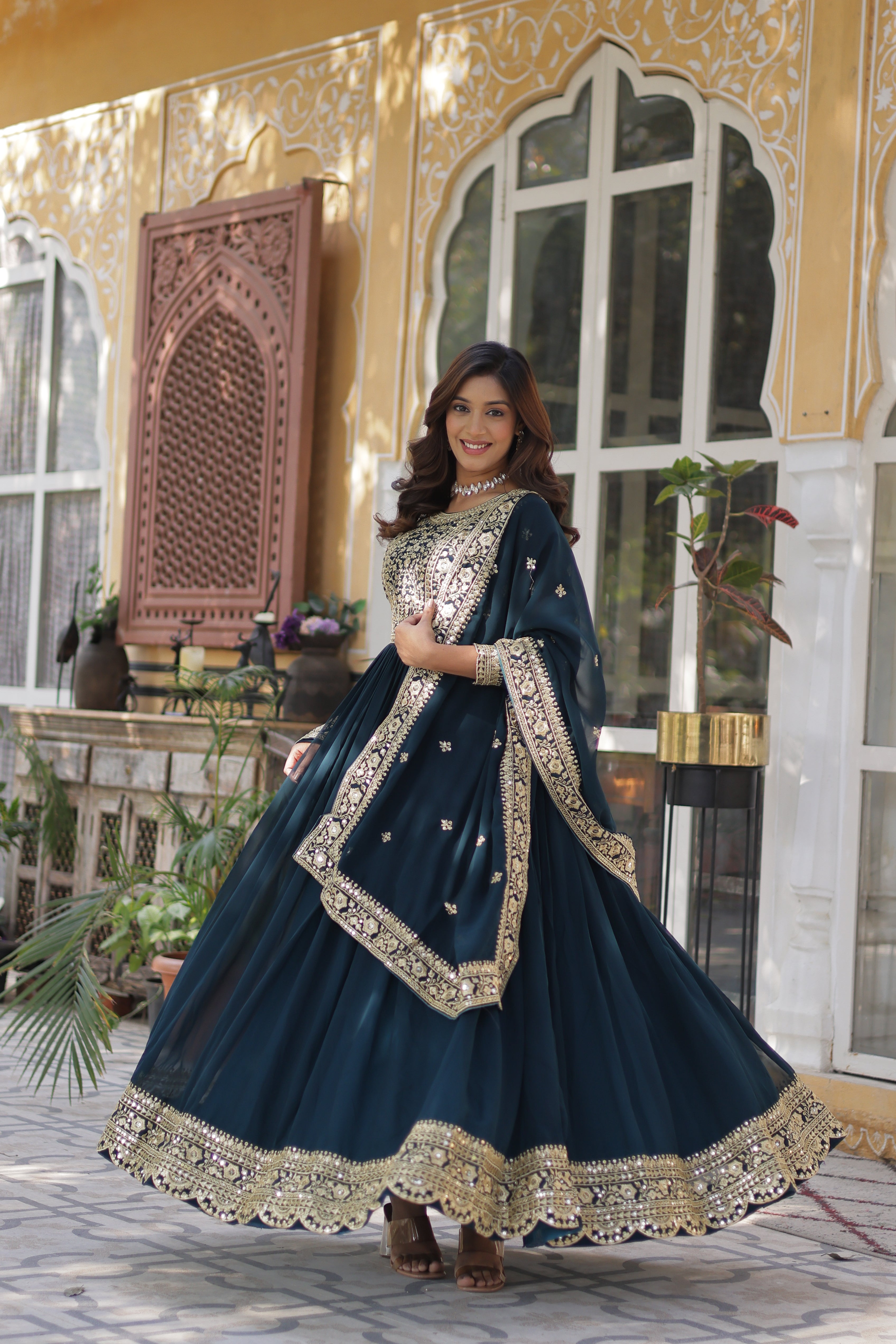 Midnight Green Georgette Anarkali Gown