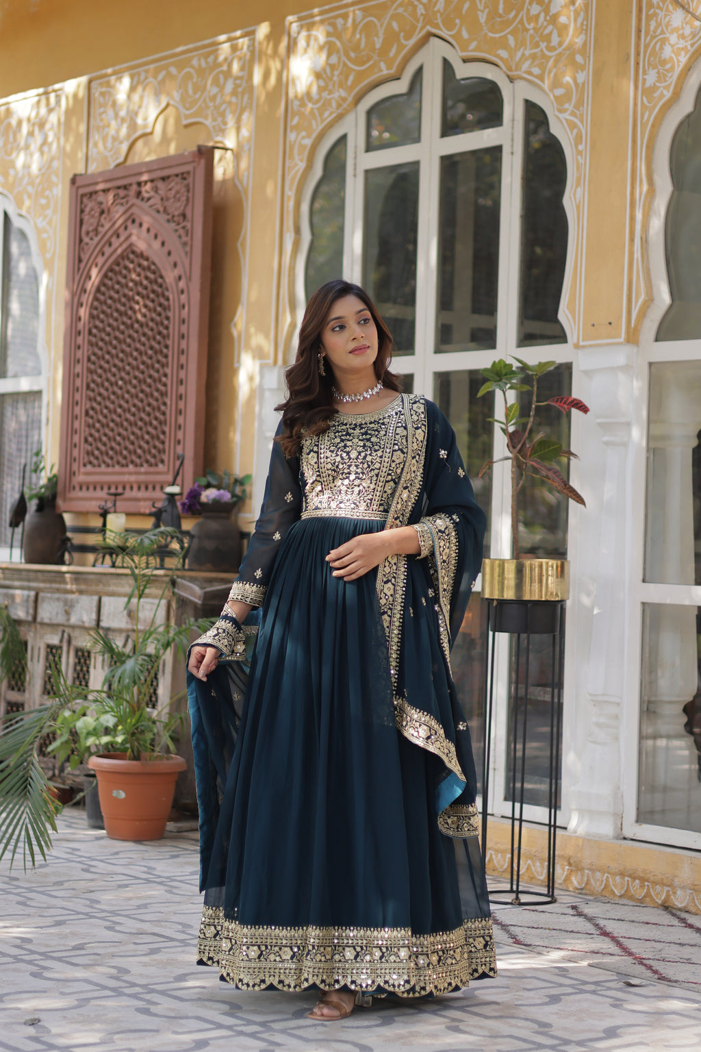 Midnight Green Georgette Anarkali Gown