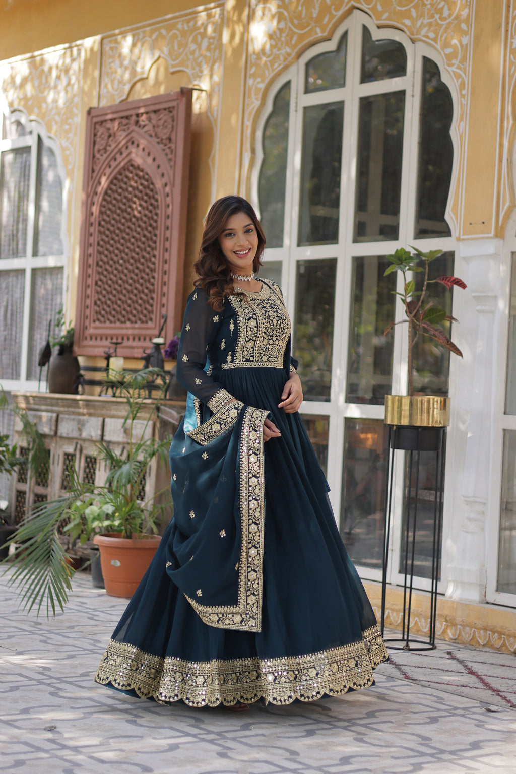 Midnight Green Georgette Anarkali Gown