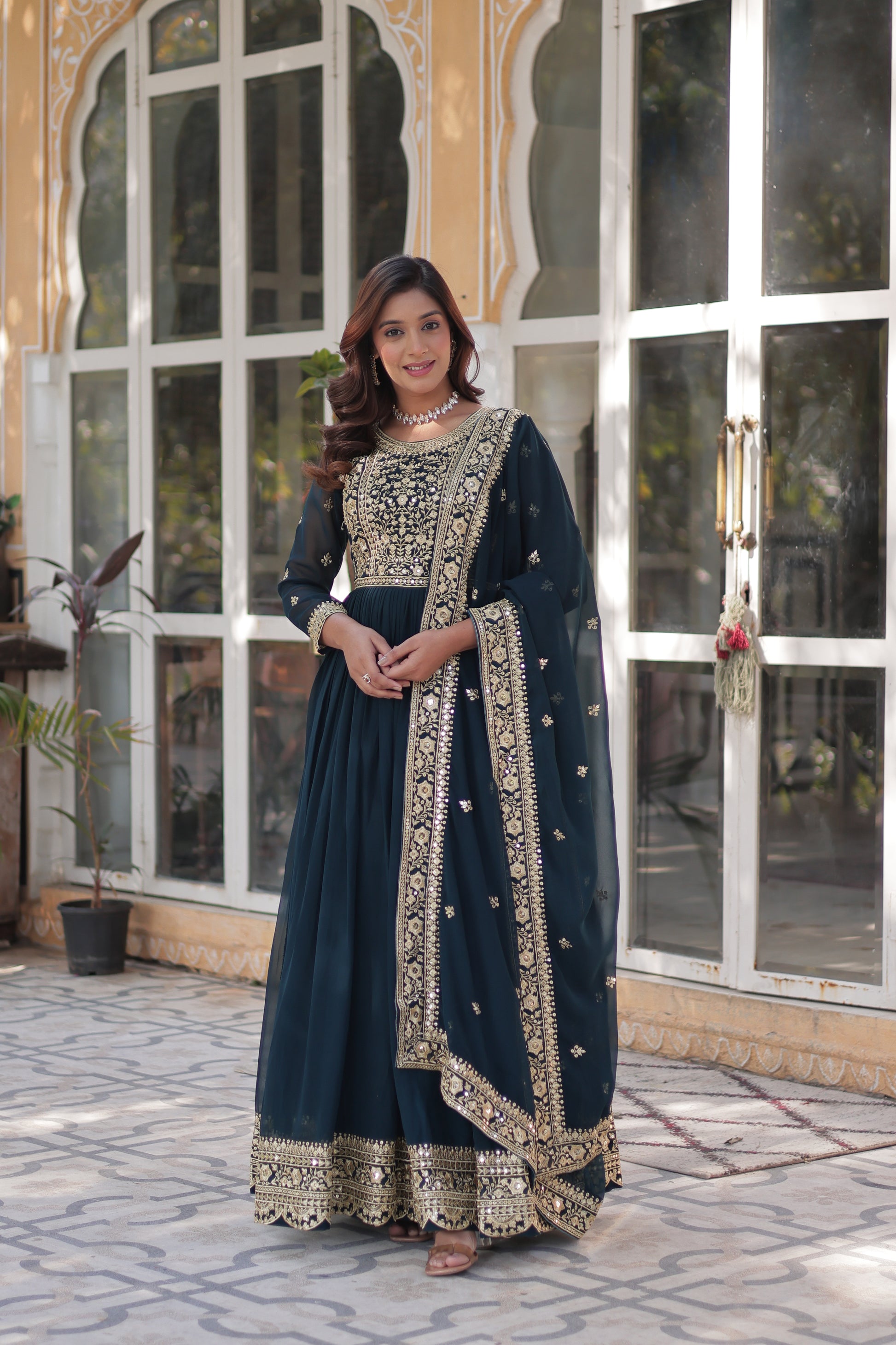 Midnight Green Georgette Anarkali Gown