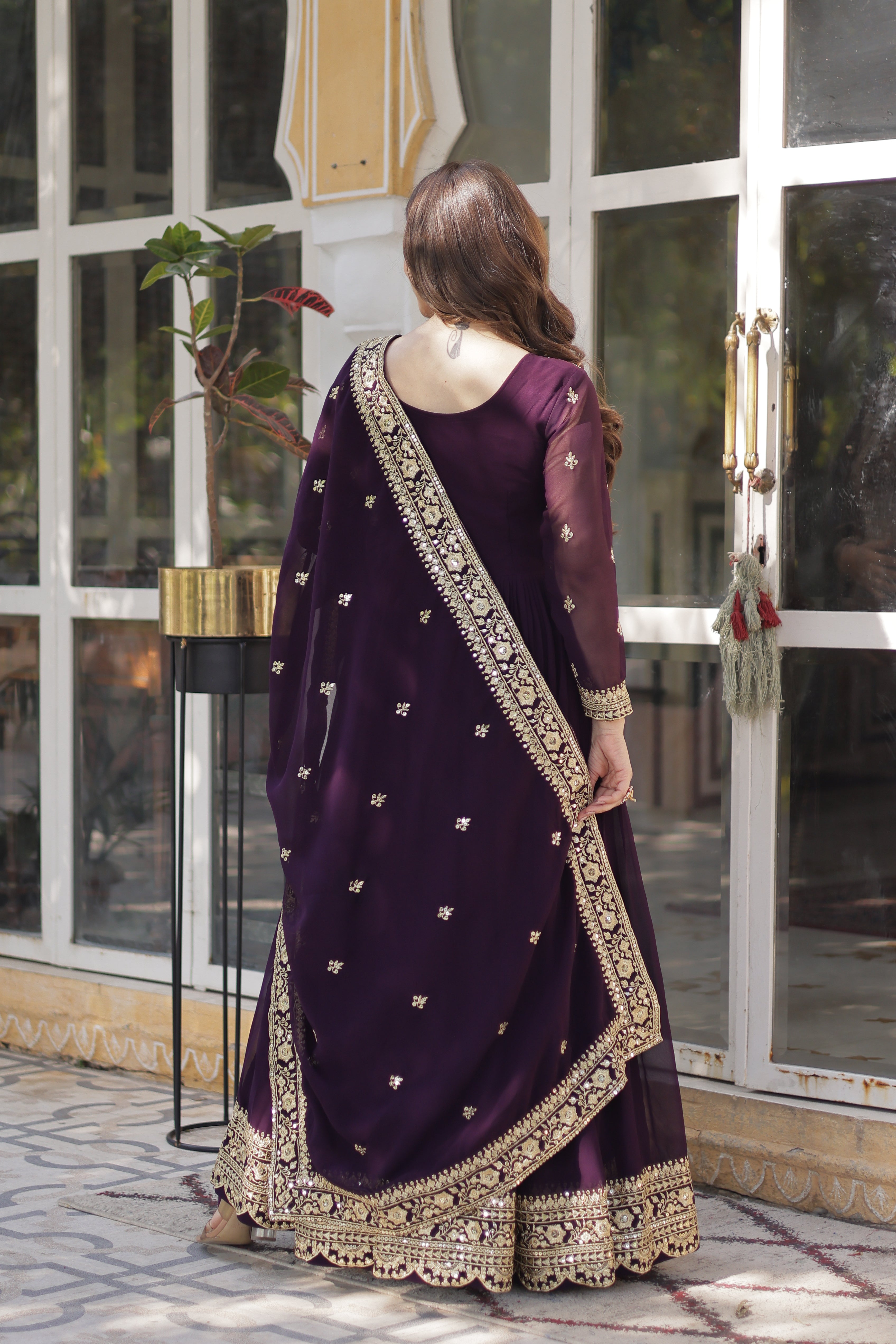 Wine Georgette Festive Anarkali Gown