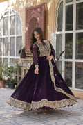 Wine Georgette Festive Anarkali Gown