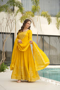 Yellow Embroidery Anarkali Dress With Dupatta