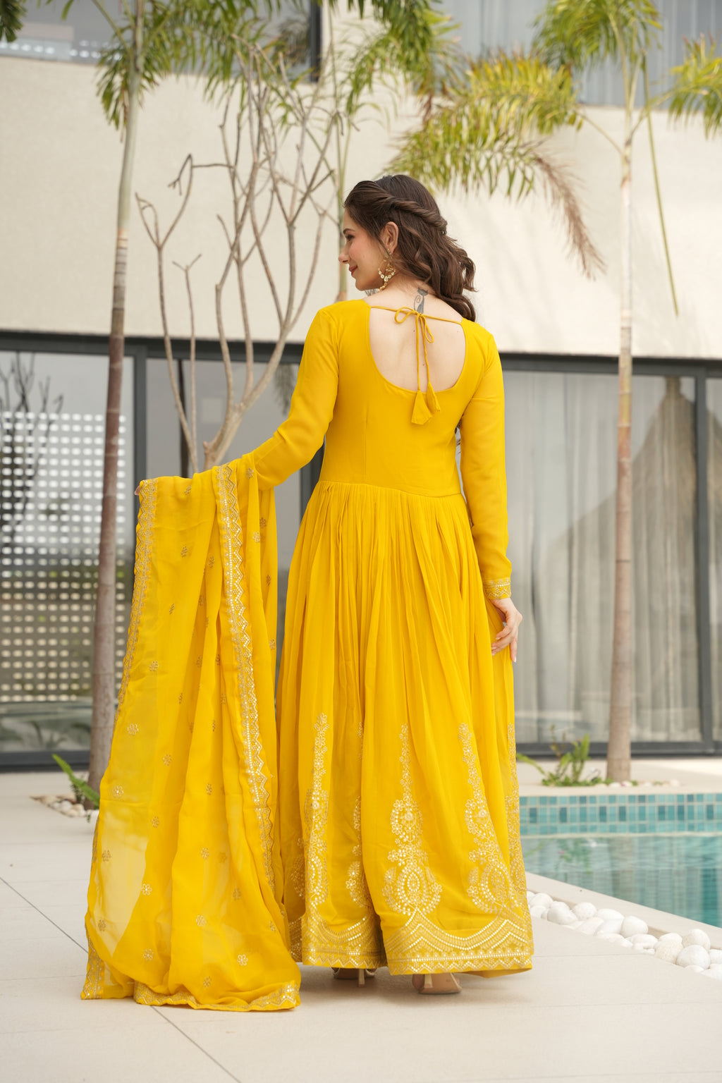 Yellow Embroidery Anarkali Dress With Dupatta